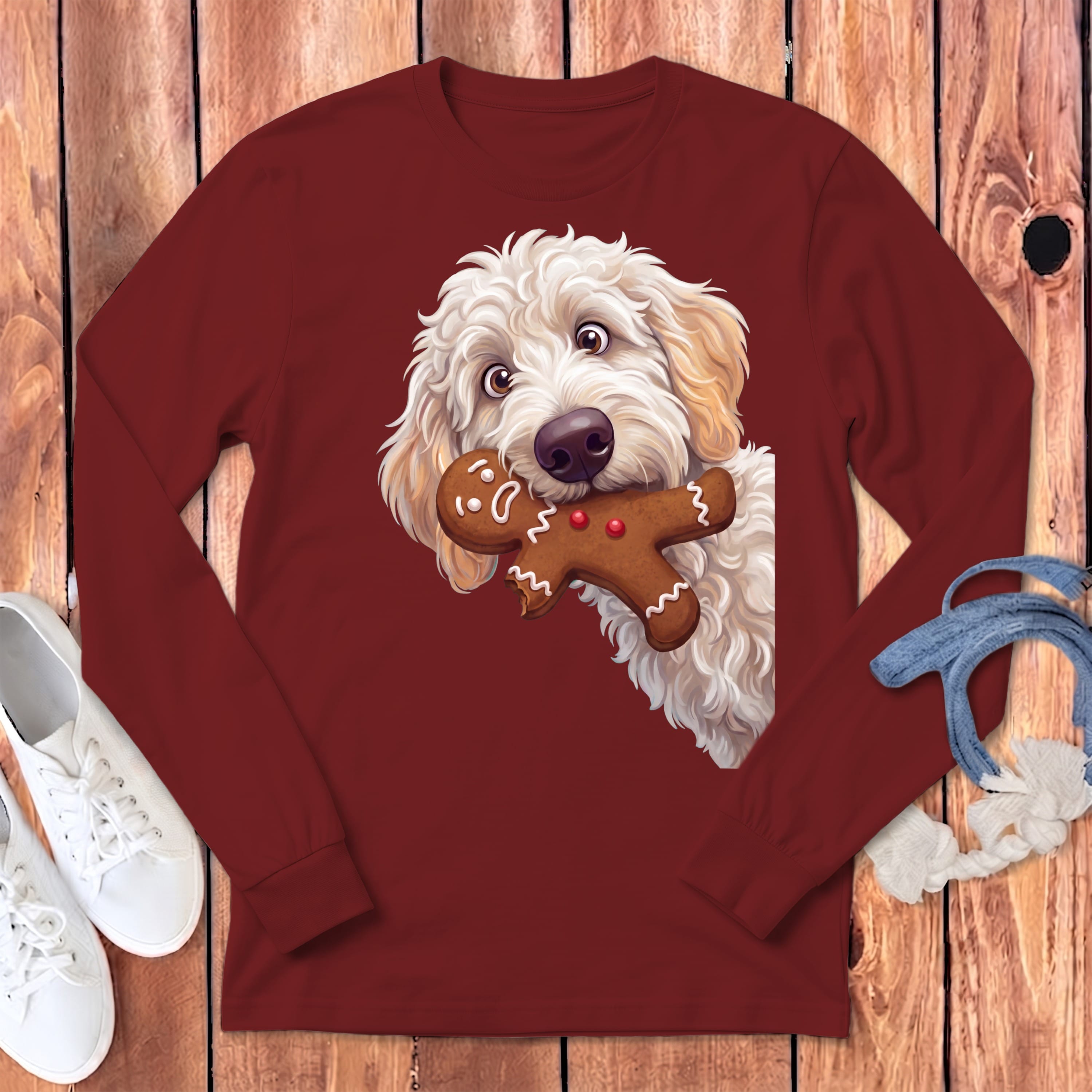 Maltipoo Cookie Thief Long Sleeve T-Shirt in Cardinal / S by Puppy Jo