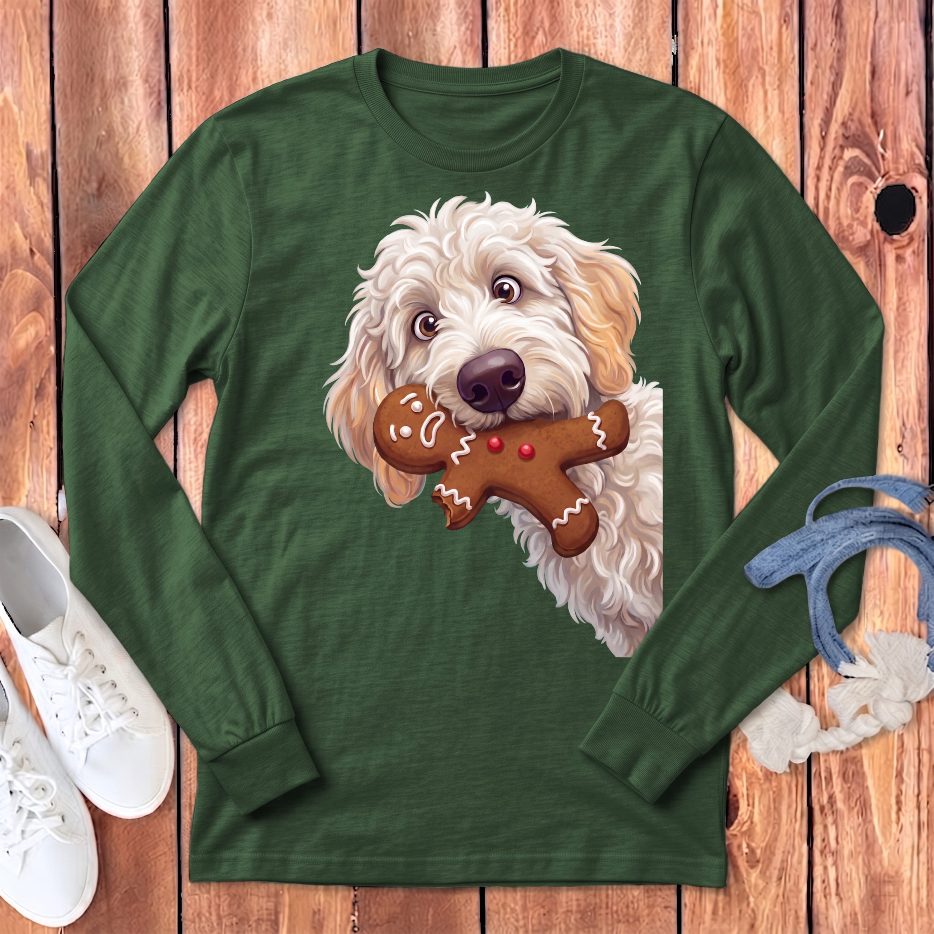 Maltipoo Cookie Thief Long Sleeve T-Shirt in Heather Forest / S by Puppy Jo