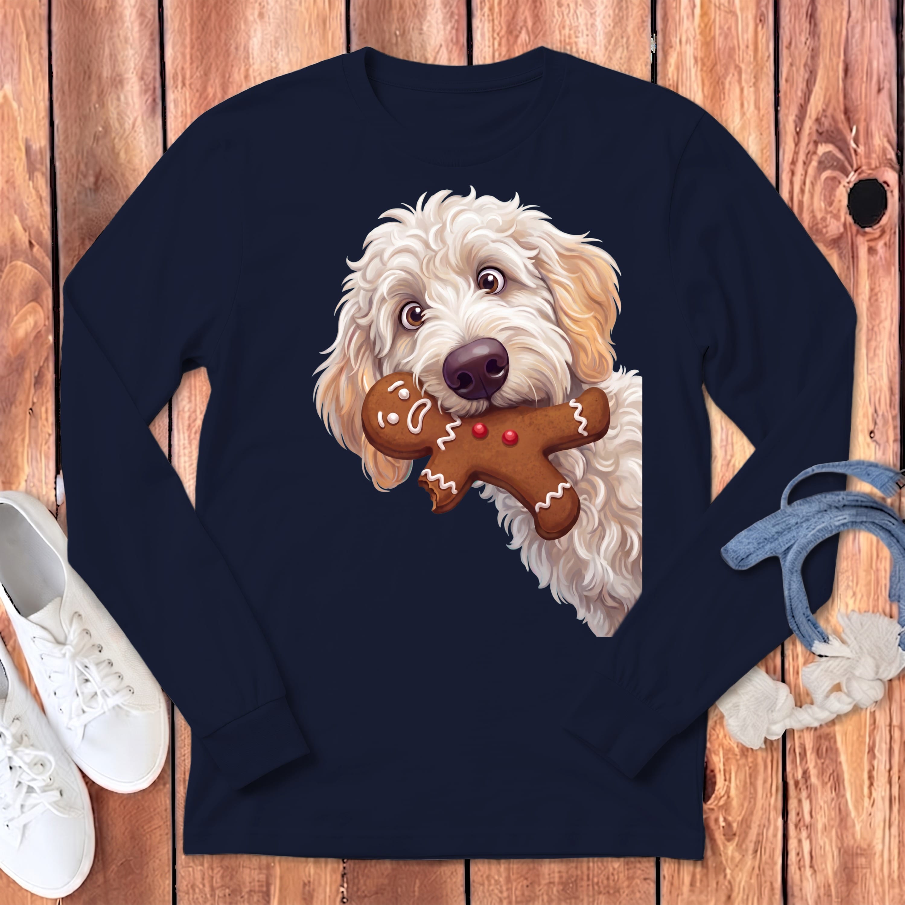 Maltipoo Cookie Thief Long Sleeve T-Shirt in Navy / S by Puppy Jo