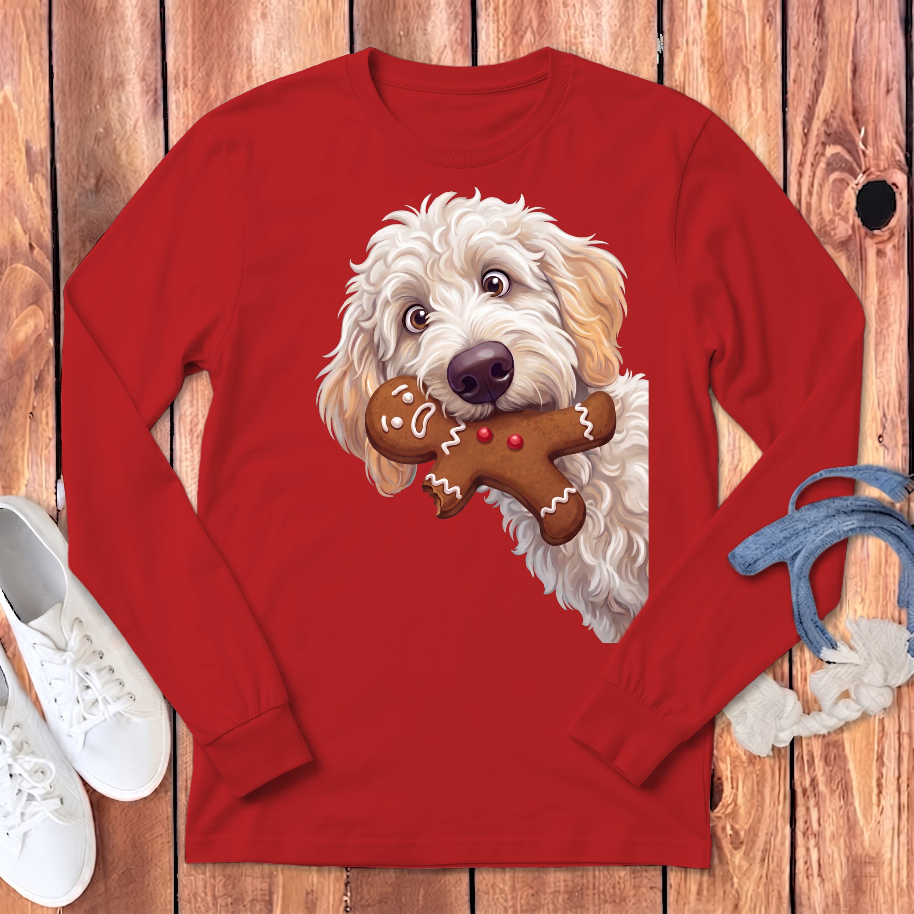 Maltipoo Cookie Thief Long Sleeve T-Shirt in Red / S by Puppy Jo
