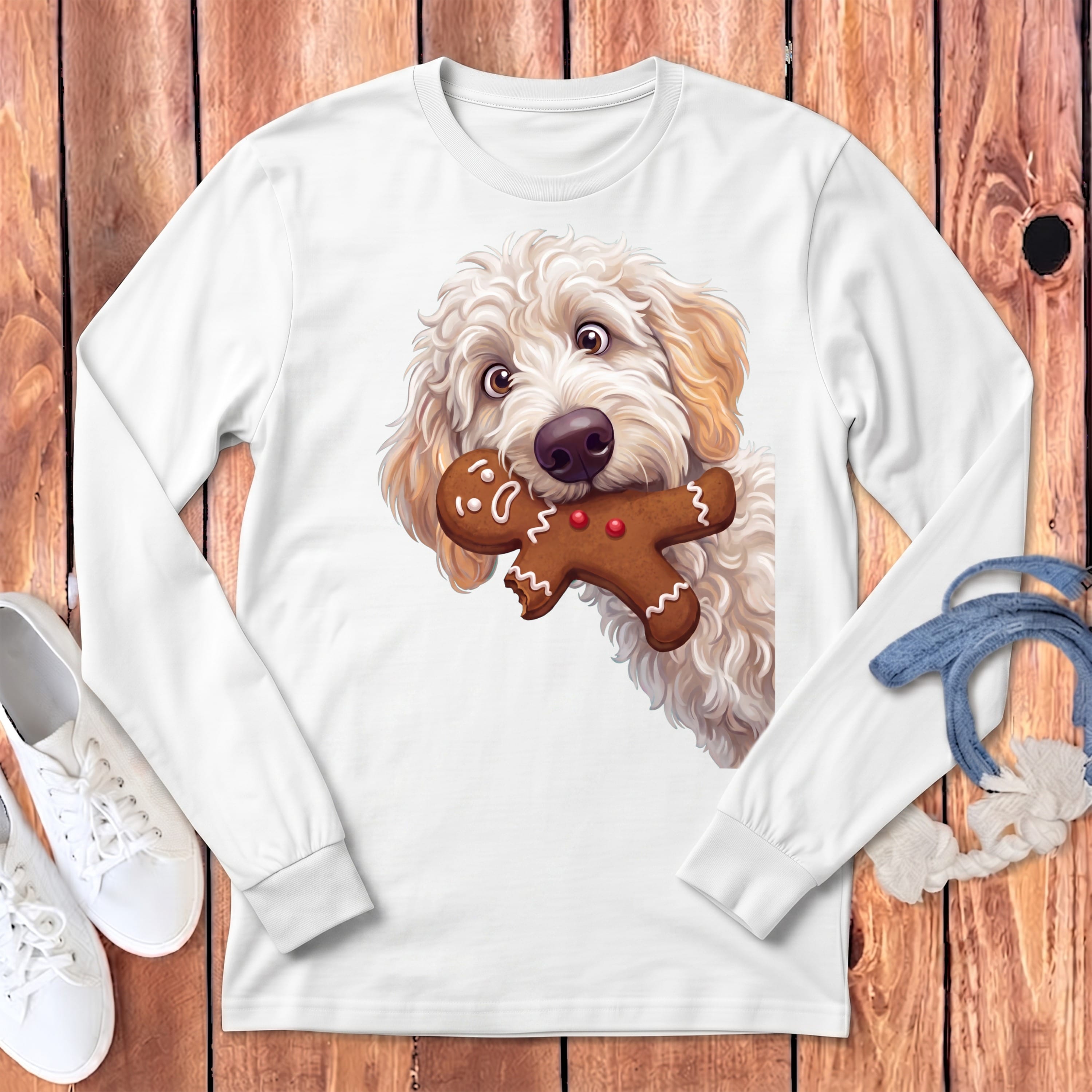 Maltipoo Cookie Thief Long Sleeve T-Shirt in White / S by Puppy Jo
