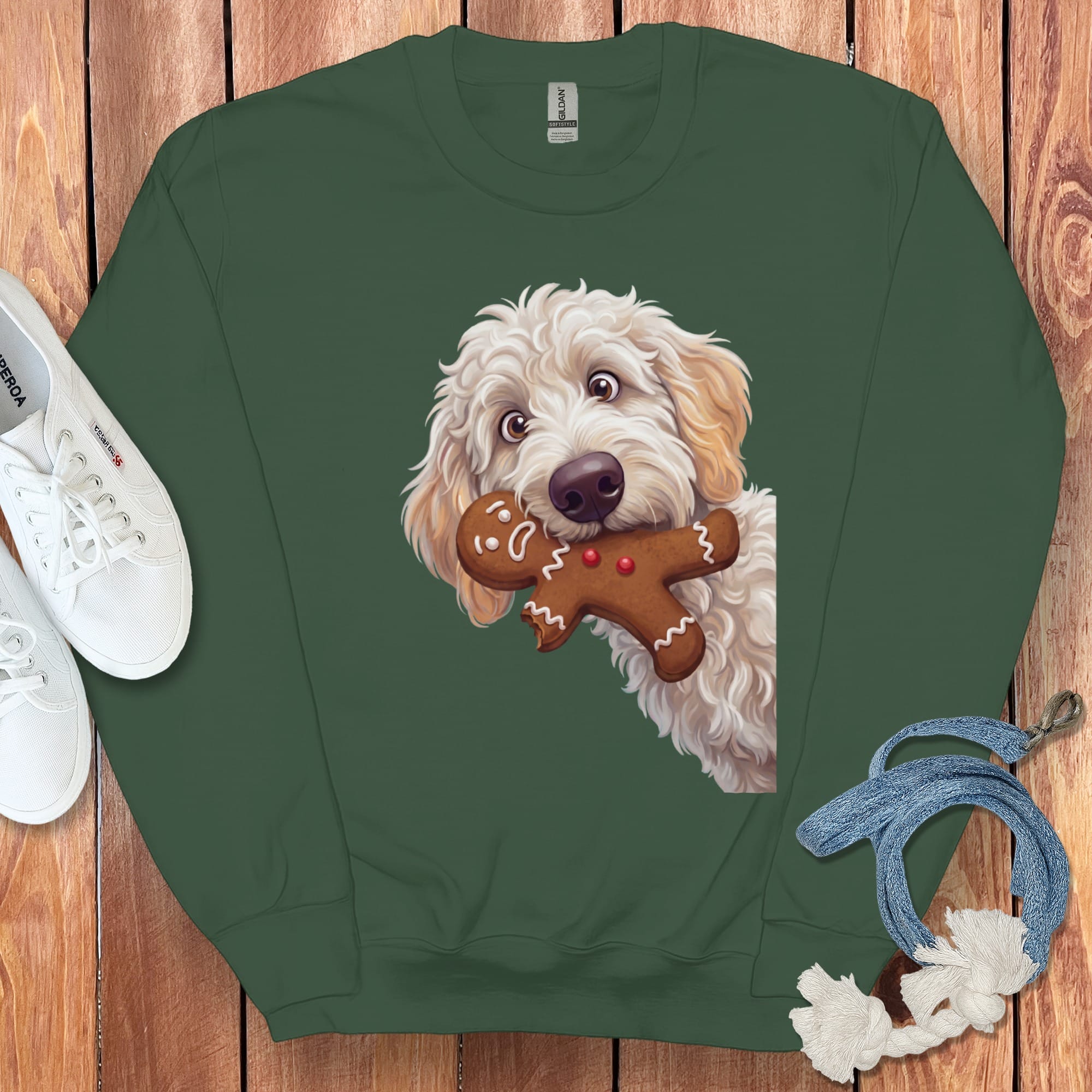 Maltipoo Cookie Thief Sweatshirt in Forest Green / S by Puppy Jo