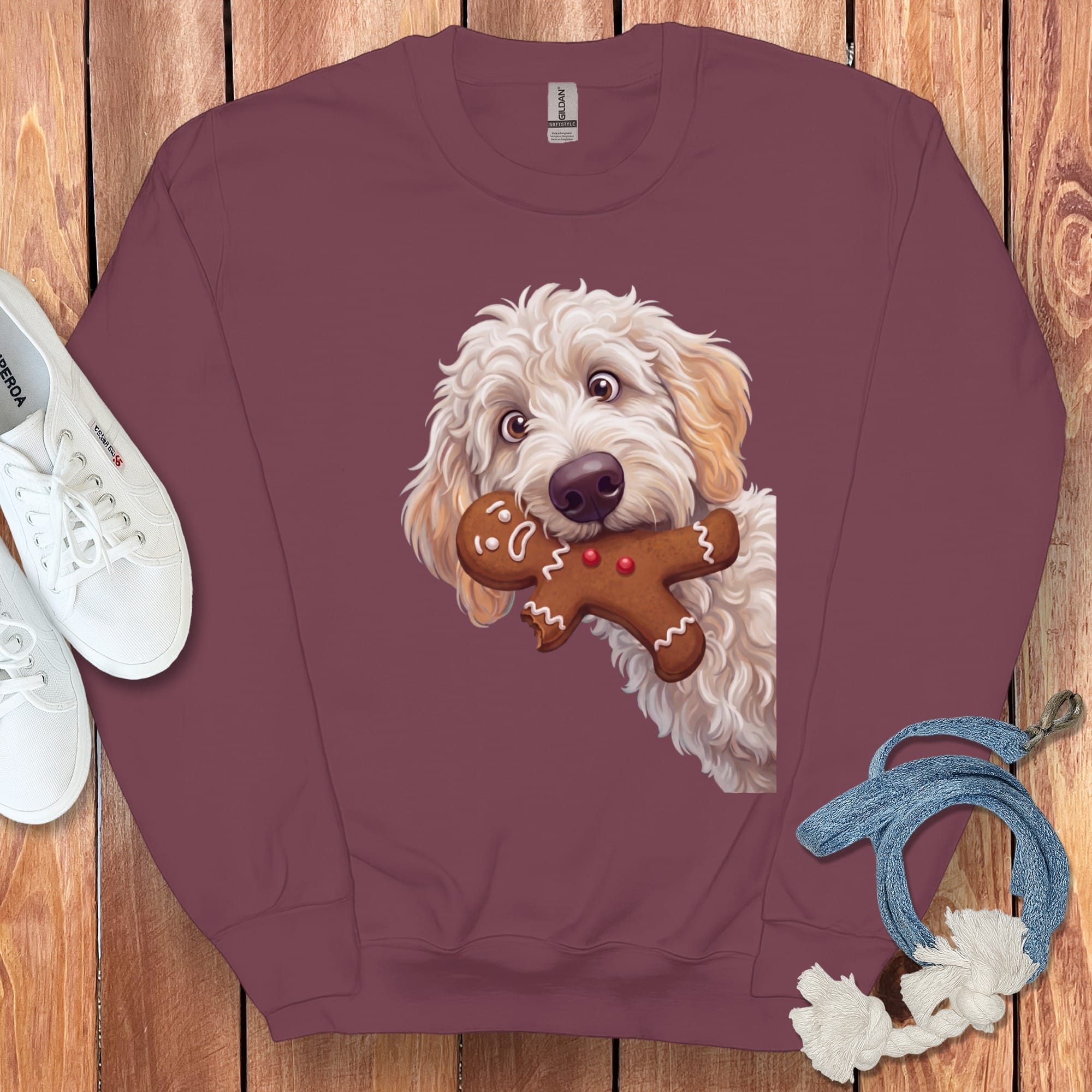 Maltipoo Cookie Thief Sweatshirt in Maroon / S by Puppy Jo