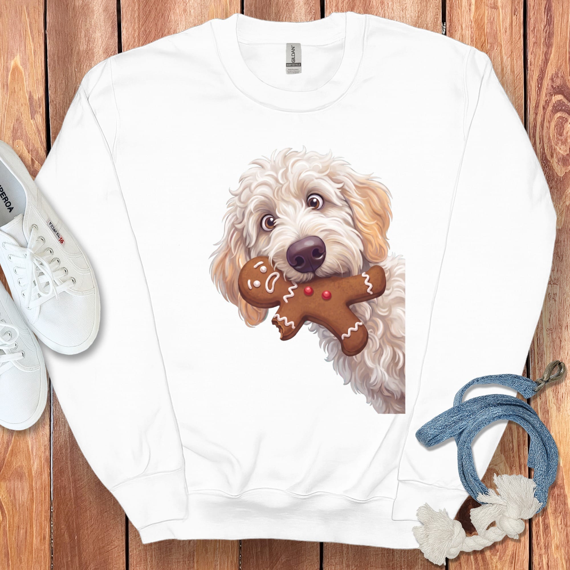 Maltipoo Cookie Thief Sweatshirt in White / S by Puppy Jo