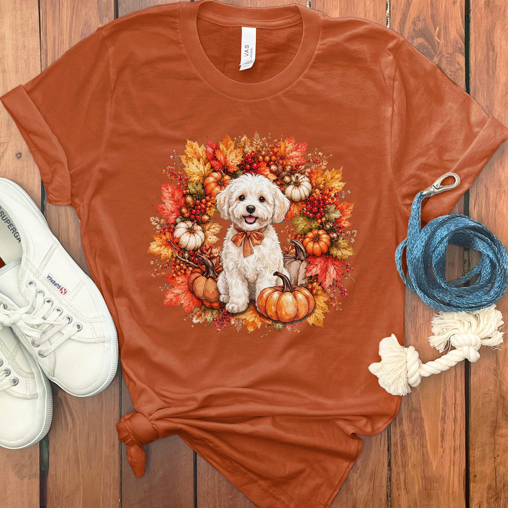 Maltipoo Fall Wreath T-Shirt in Autumn / S by Puppy Jo