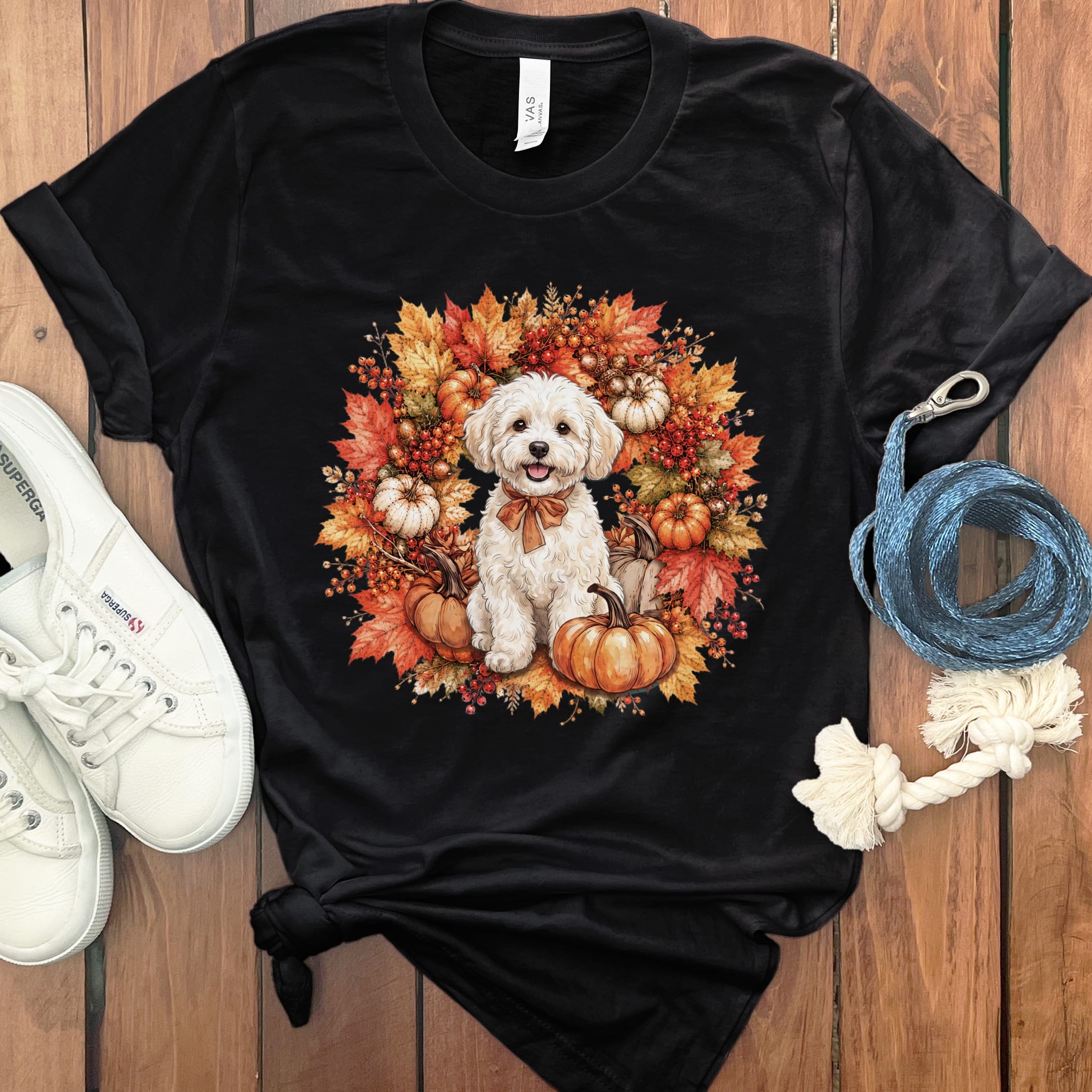Maltipoo Fall Wreath T-Shirt in Black / S by Puppy Jo