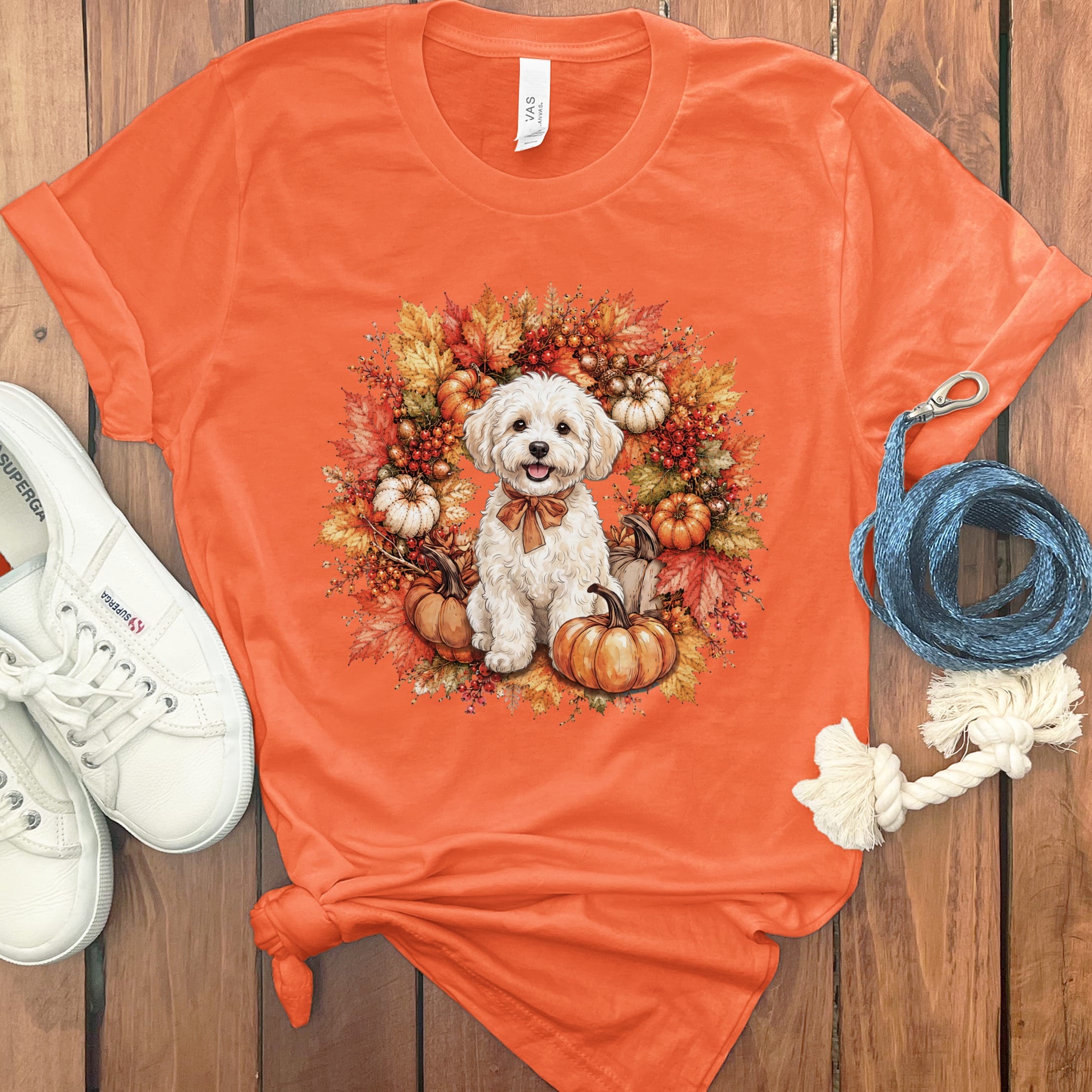 Maltipoo Fall Wreath T-Shirt in Orange / S by Puppy Jo