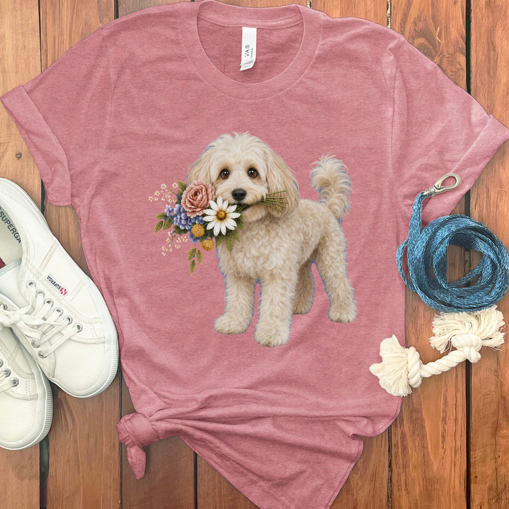 Maltipoo Flower Shop T-Shirt in Heather Mauve / S by Puppy Jo