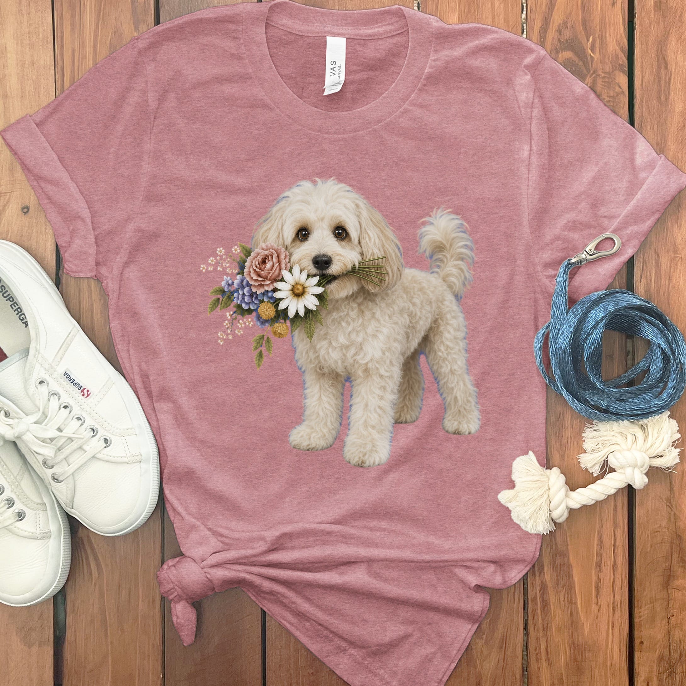 Maltipoo Flower Shop T-Shirt in Heather Mauve / S by Puppy Jo