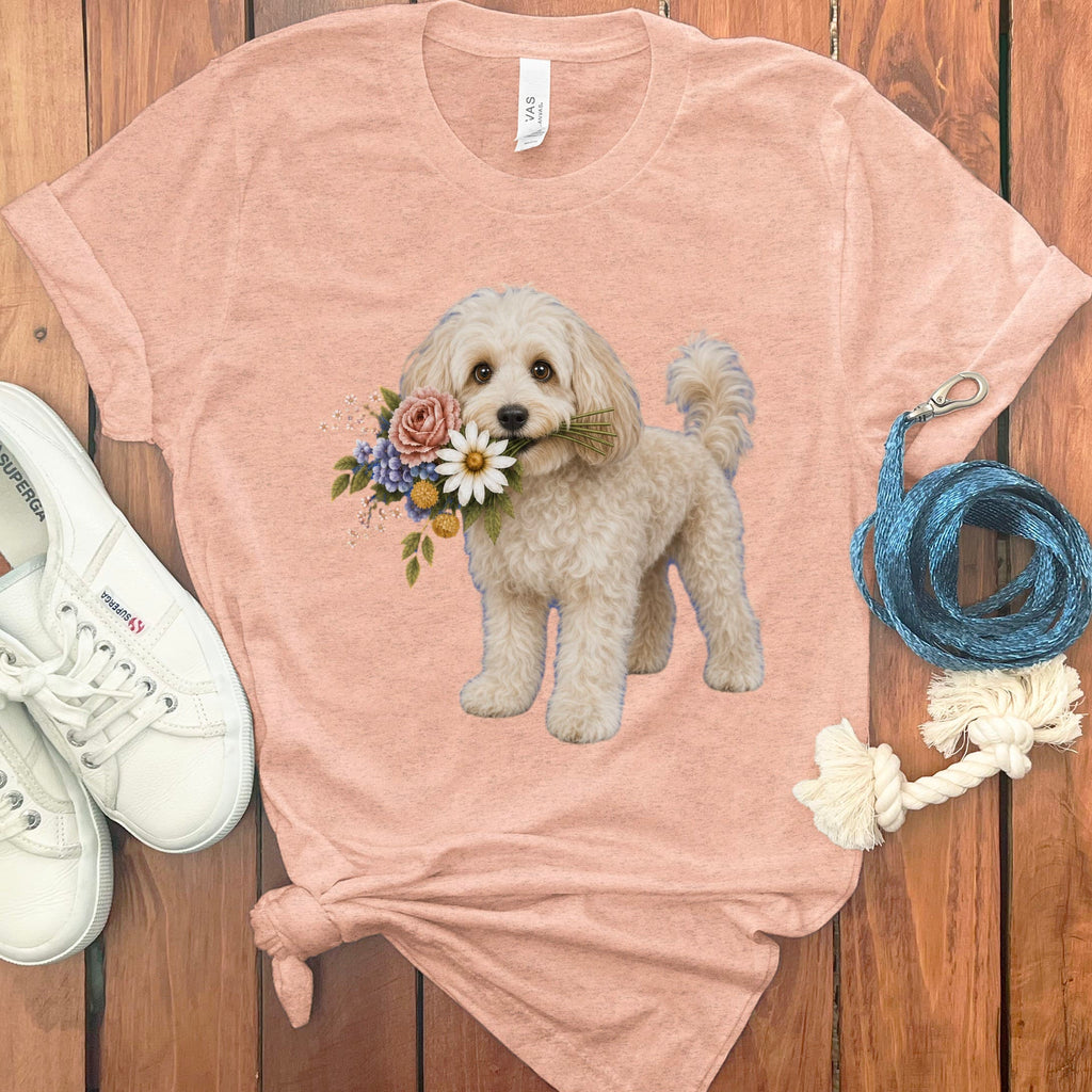 Maltipoo Flower Shop T-Shirt in Heather Peach / S by Puppy Jo