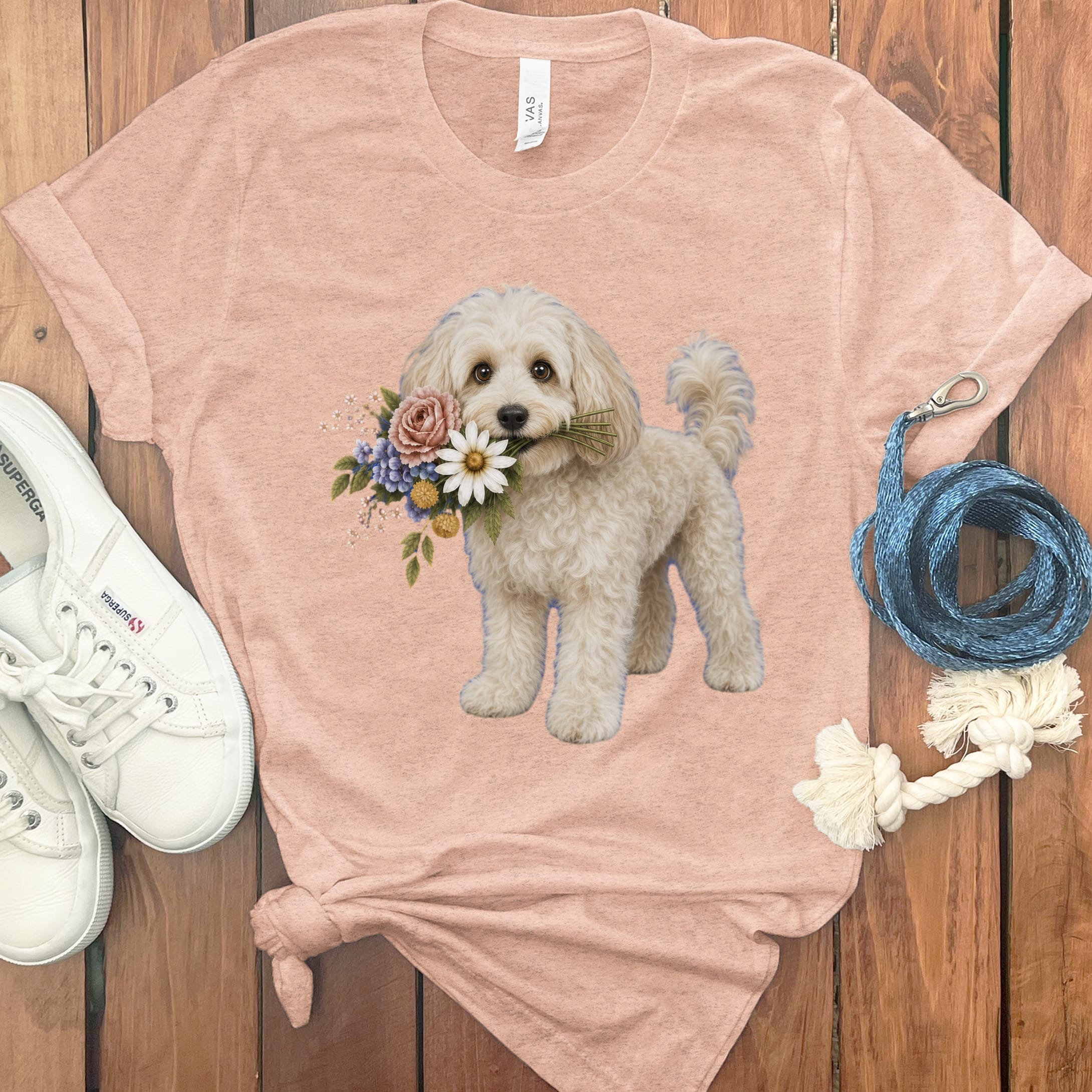 Maltipoo Flower Shop T-Shirt in Heather Peach / S by Puppy Jo