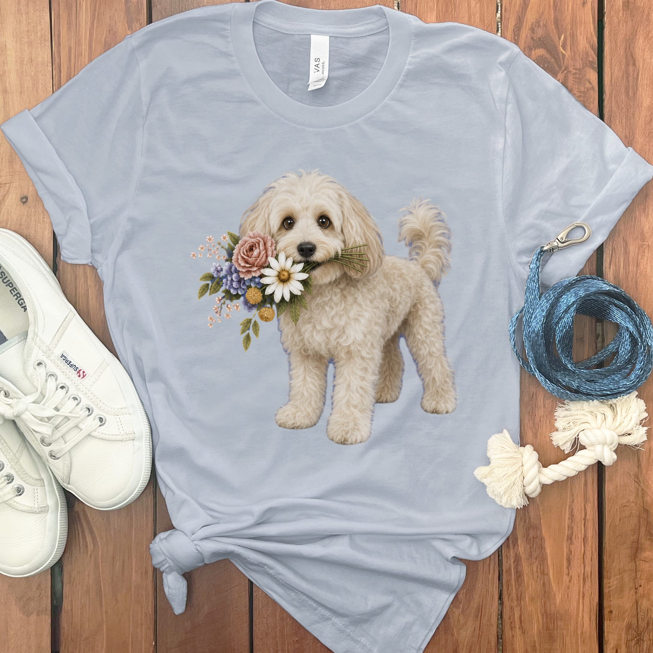 Maltipoo Flower Shop T-Shirt in Light Blue / S by Puppy Jo