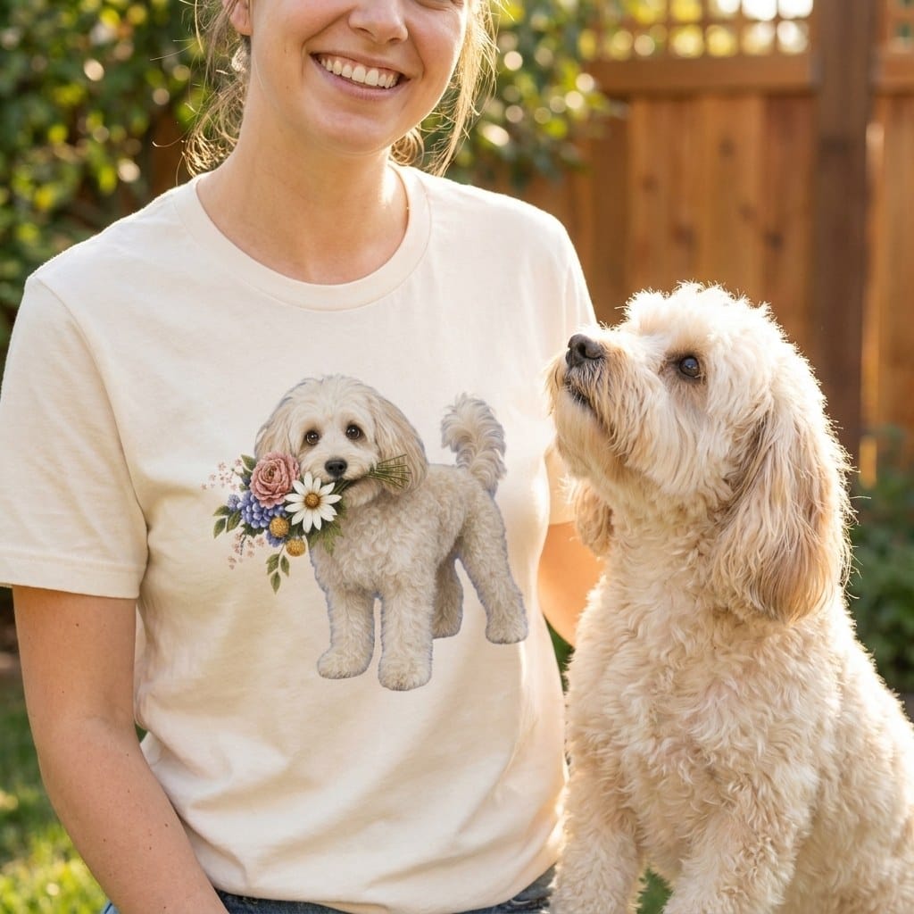 Maltipoo Flower Shop T-Shirt in by Puppy Jo