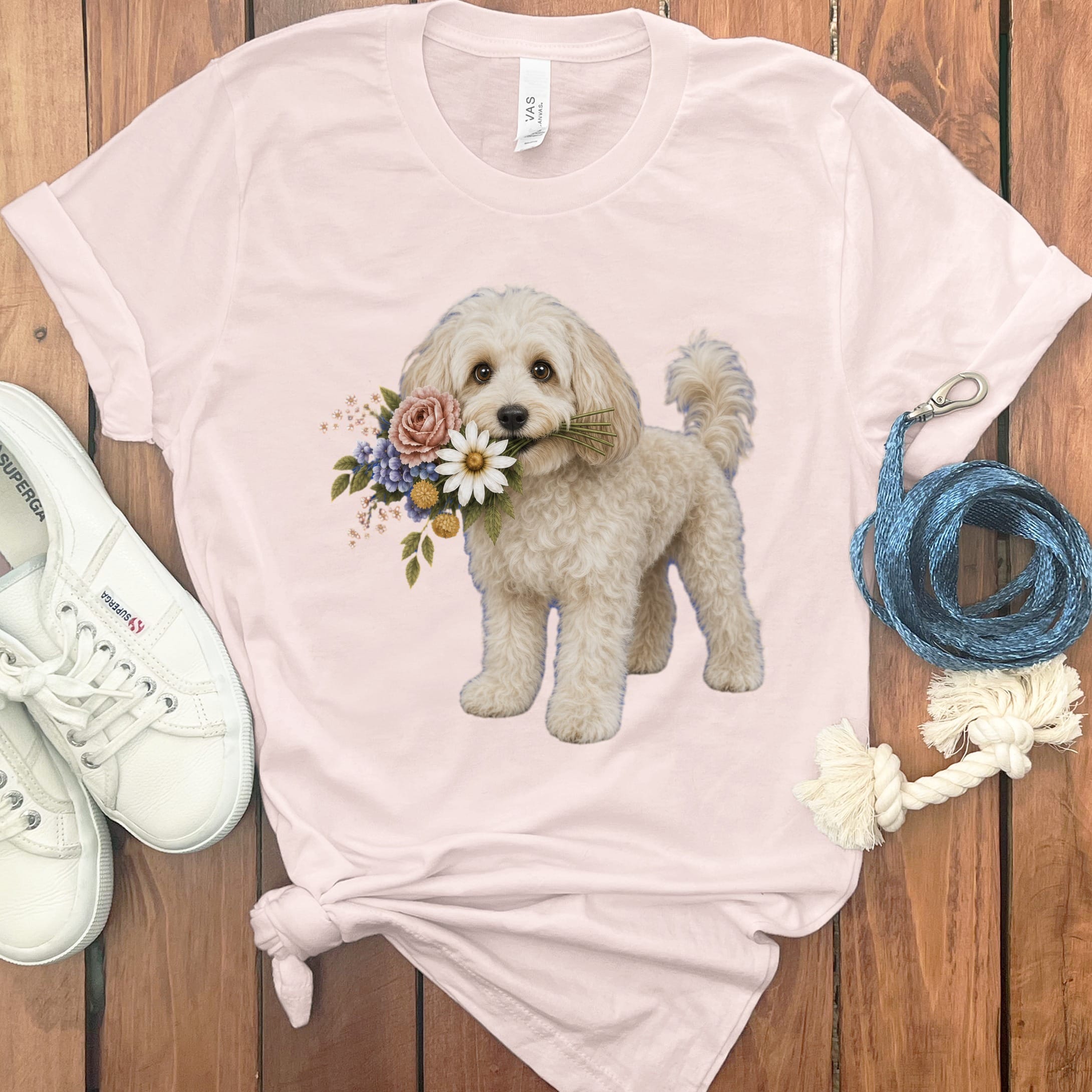 Maltipoo Flower Shop T-Shirt in Soft Pink / S by Puppy Jo