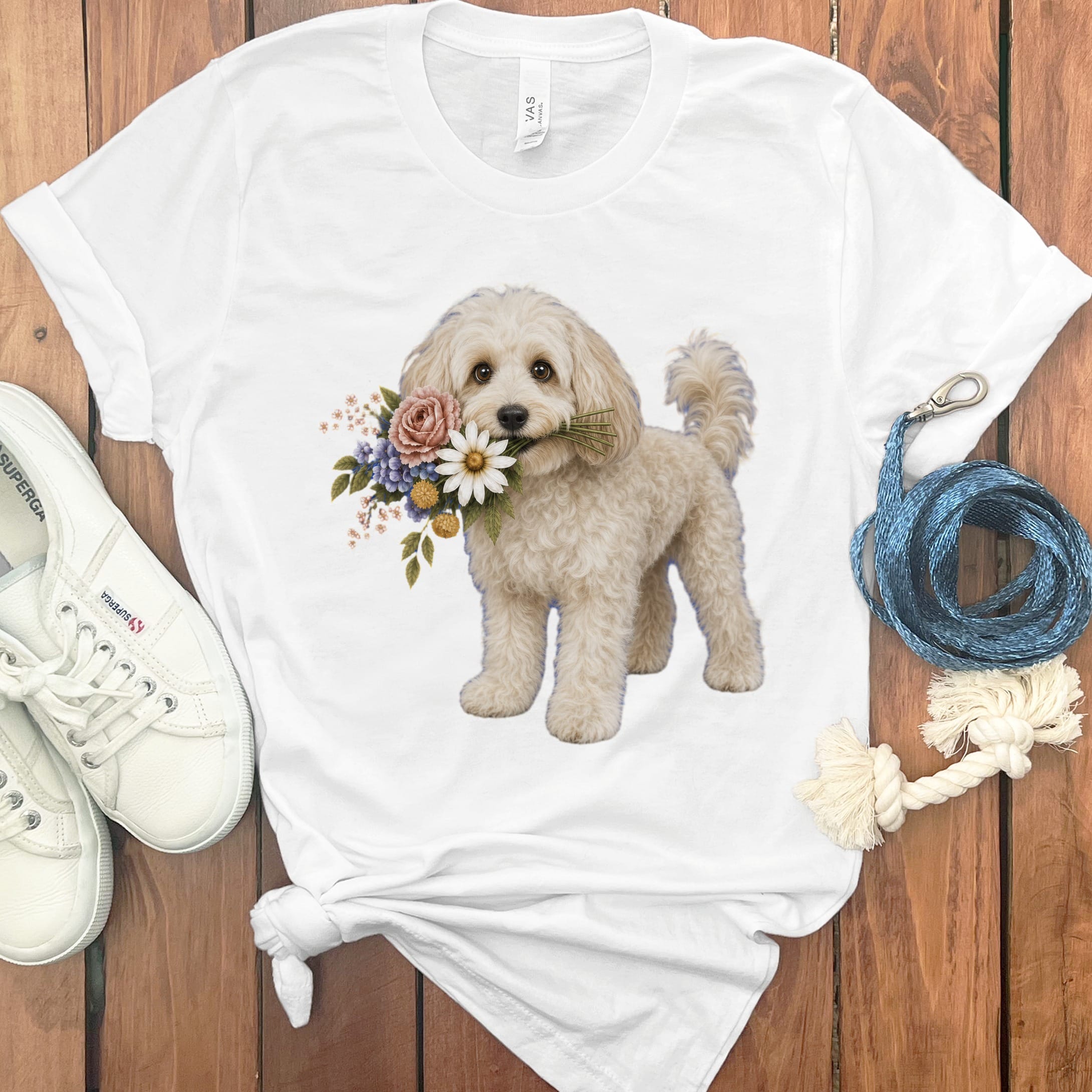 Maltipoo Flower Shop T-Shirt in White / S by Puppy Jo
