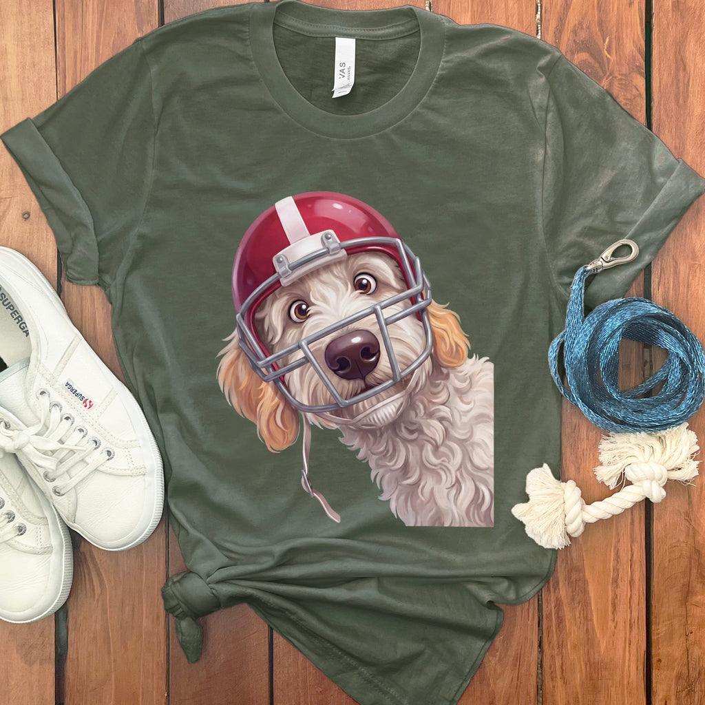 Maltipoo Football Helmet T-Shirt in Military Green / S by Puppy Jo