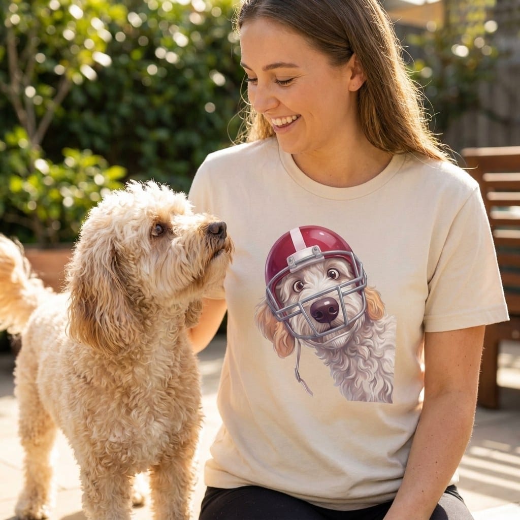 Maltipoo Football Helmet T-Shirt in by Puppy Jo