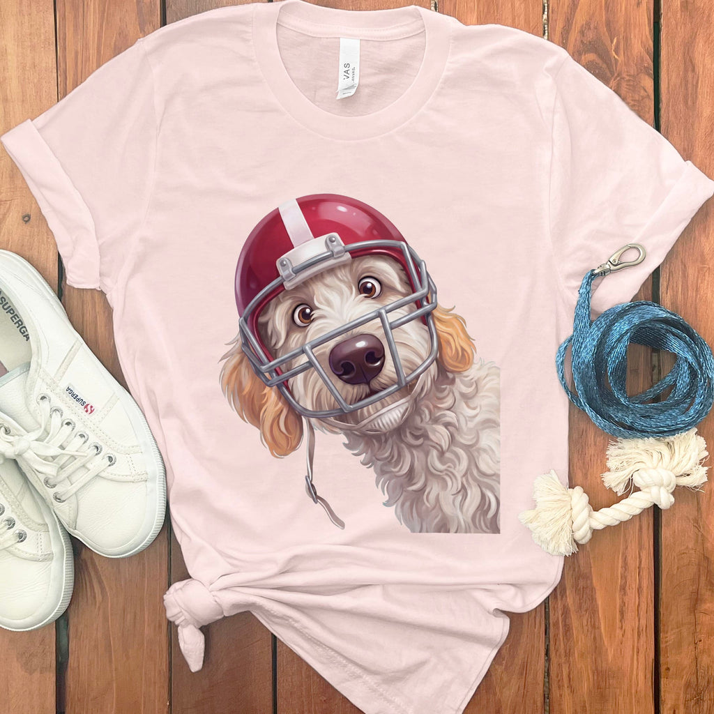 Maltipoo Football Helmet T-Shirt in Soft Pink / S by Puppy Jo