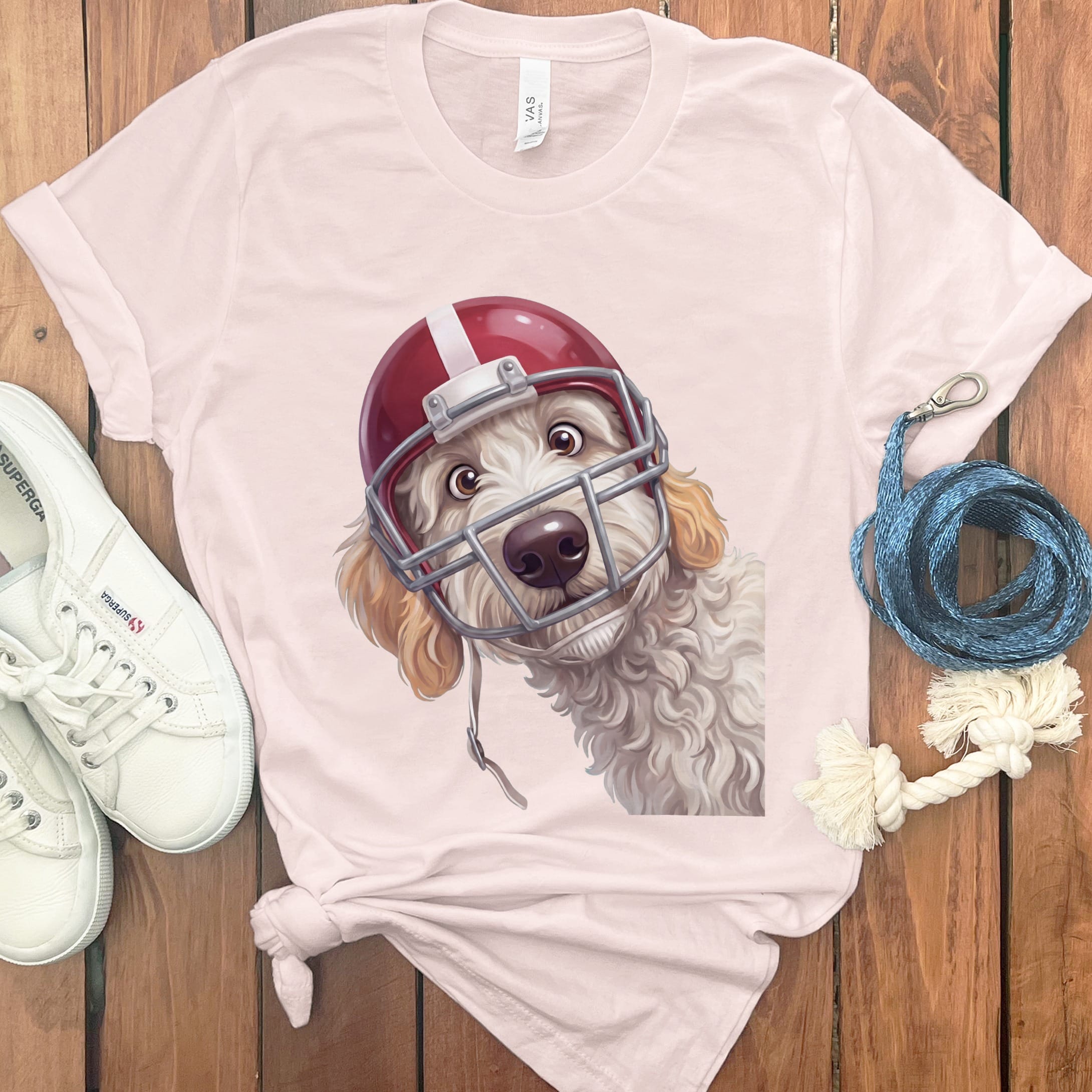 Maltipoo Football Helmet T-Shirt in Soft Pink / S by Puppy Jo
