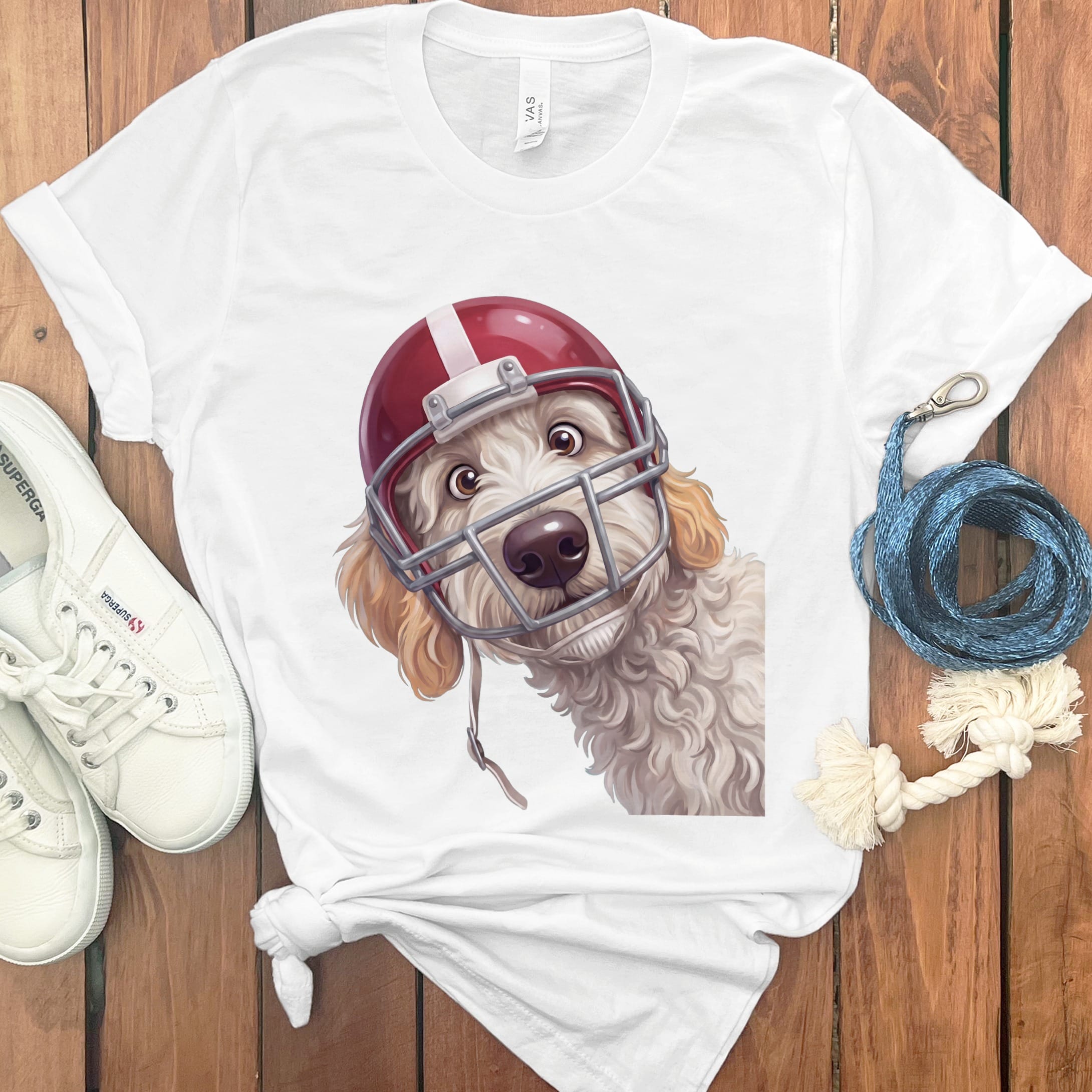 Maltipoo Football Helmet T-Shirt in White / S by Puppy Jo