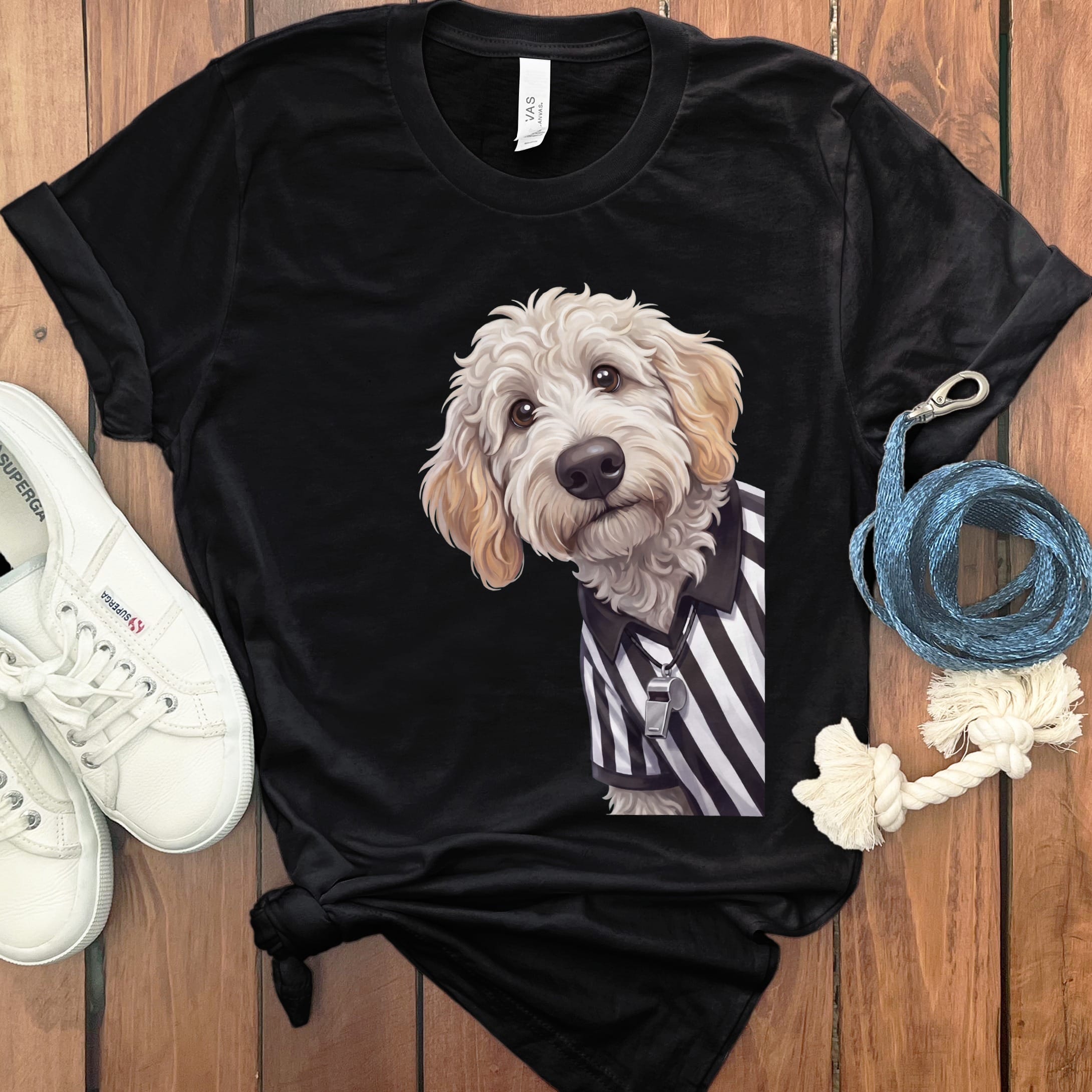 Maltipoo Football Referee T-Shirt in Black / S by Puppy Jo