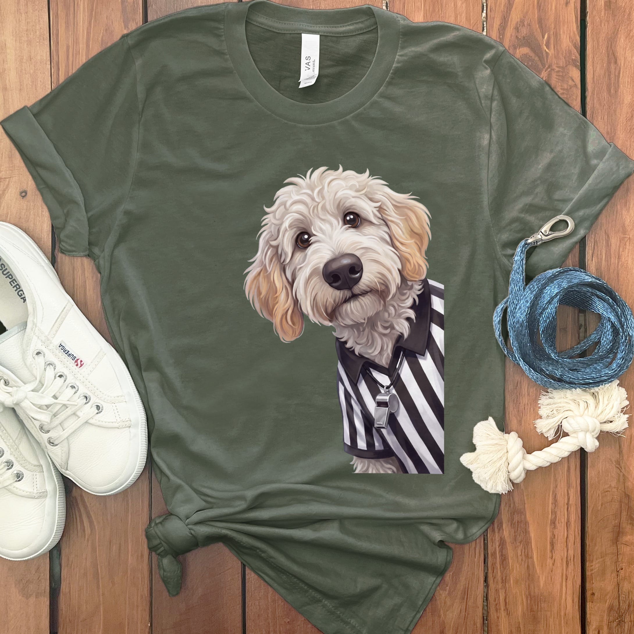 Maltipoo Football Referee T-Shirt in Military Green / S by Puppy Jo