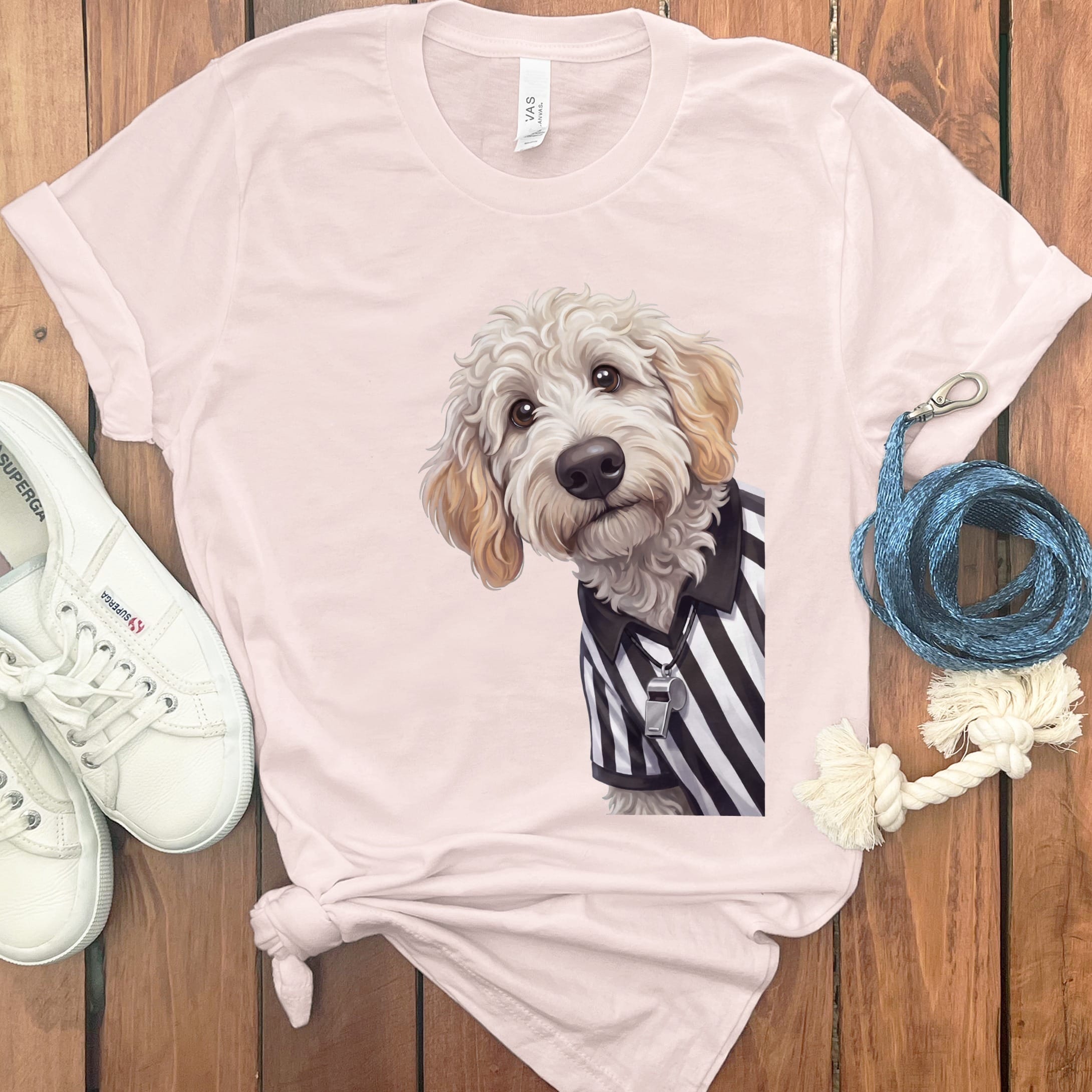 Maltipoo Football Referee T-Shirt in Soft Pink / S by Puppy Jo