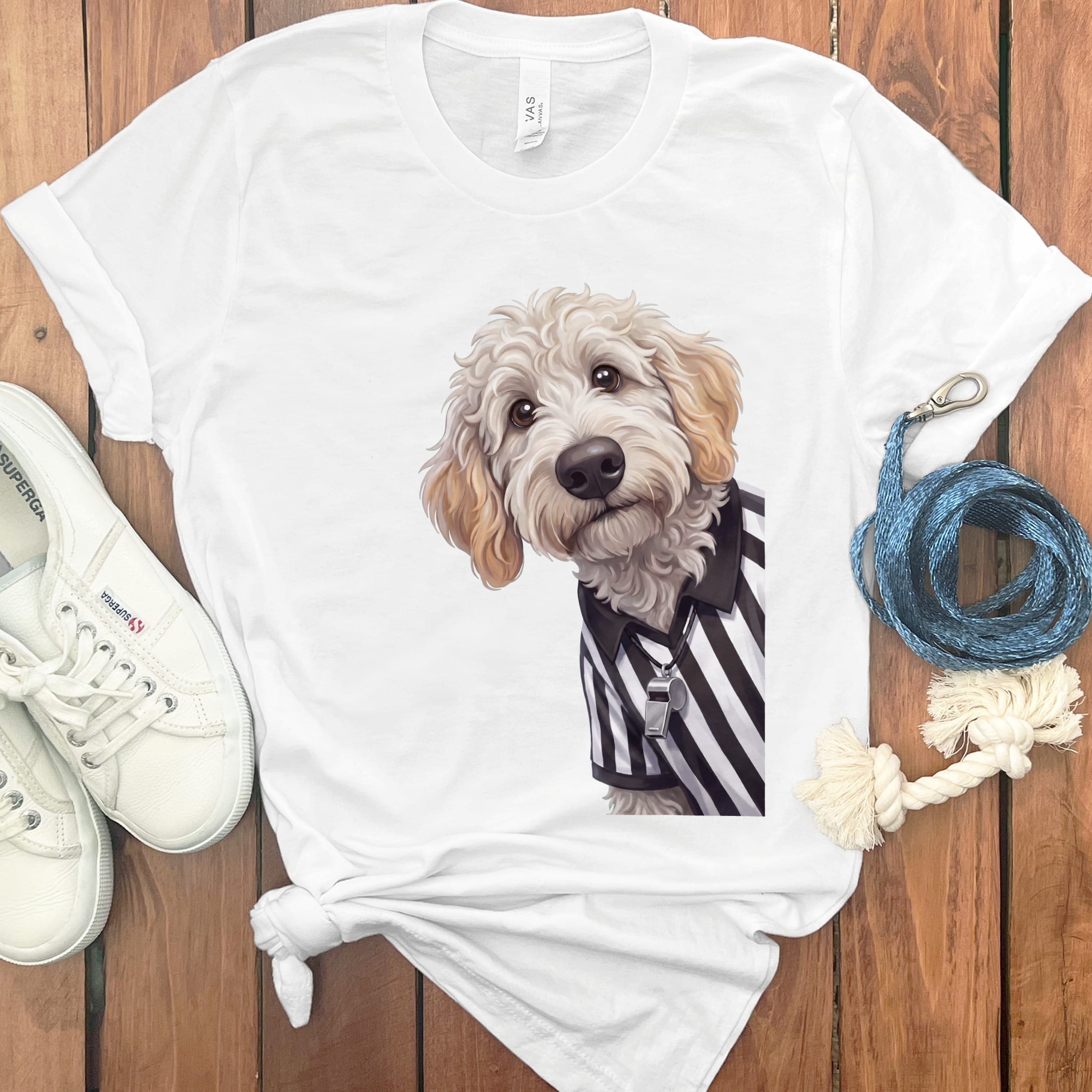Maltipoo Football Referee T-Shirt in White / S by Puppy Jo