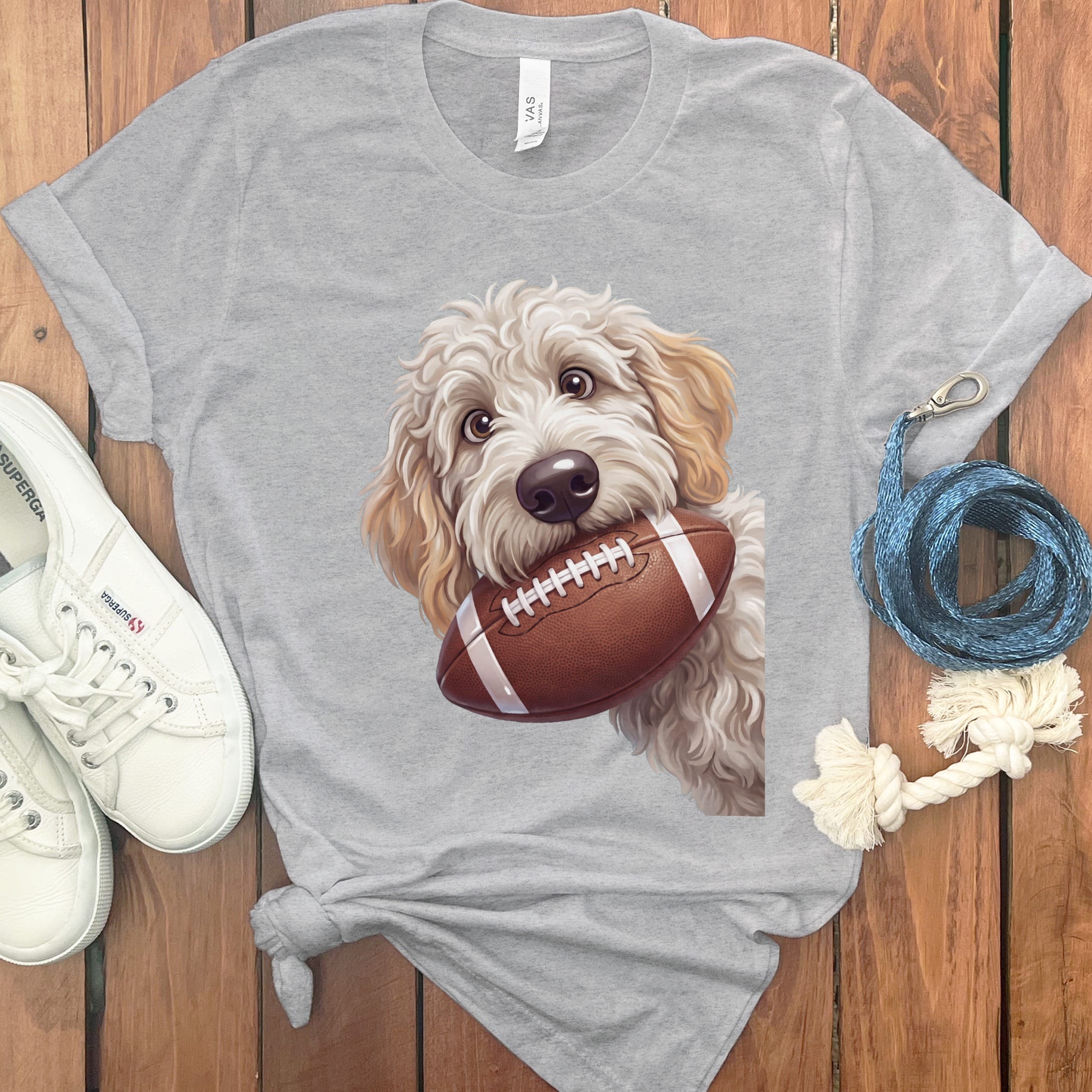 Maltipoo Football T-Shirt in S / Athletic Heather by Puppy Jo
