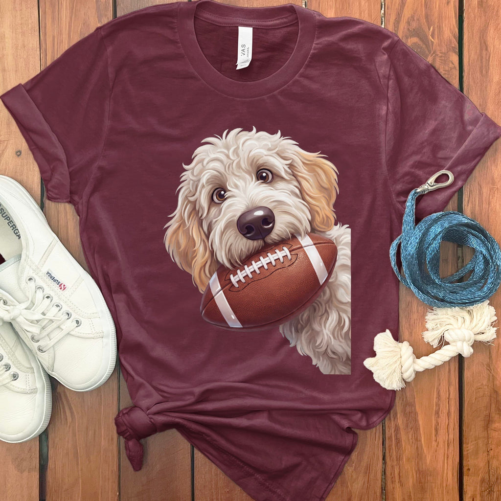 Maltipoo Football T-Shirt in S / Maroon by Puppy Jo