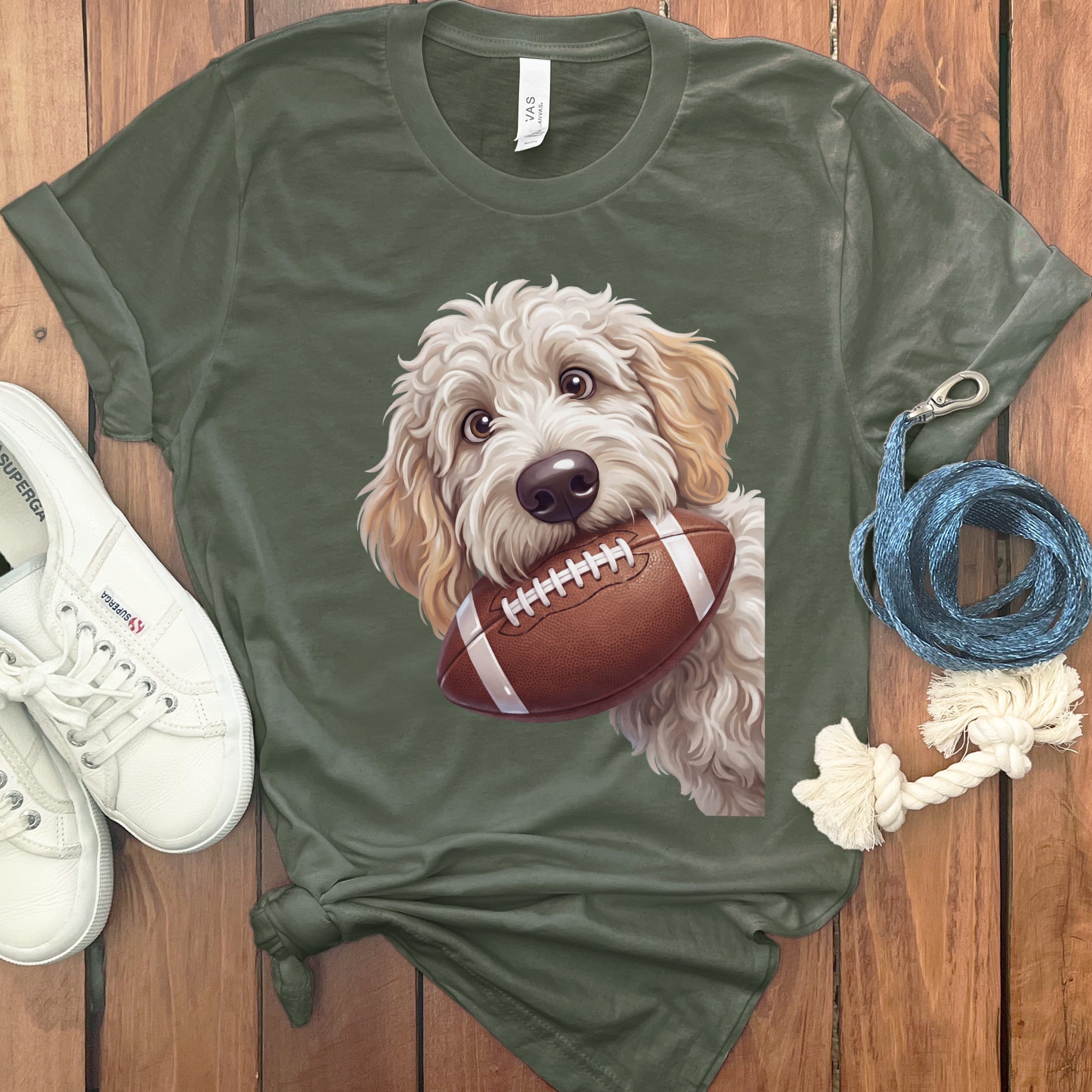 Maltipoo Football T-Shirt in S / Military Green by Puppy Jo
