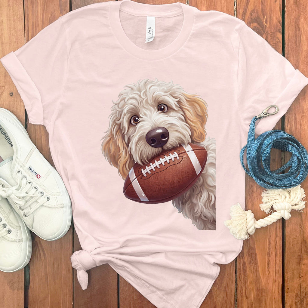 Maltipoo Football T-Shirt in S / Soft Pink by Puppy Jo
