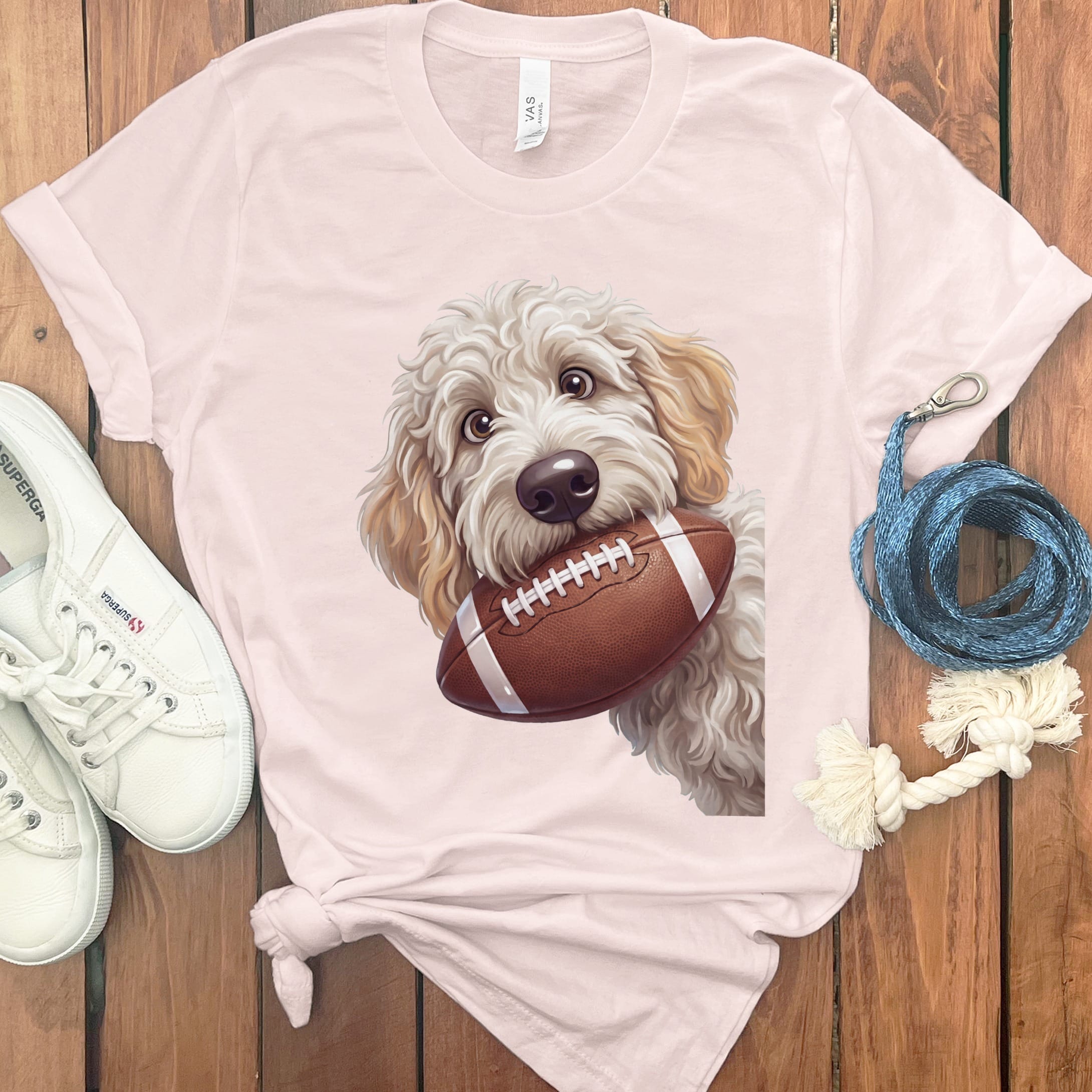 Maltipoo Football T-Shirt in S / Soft Pink by Puppy Jo