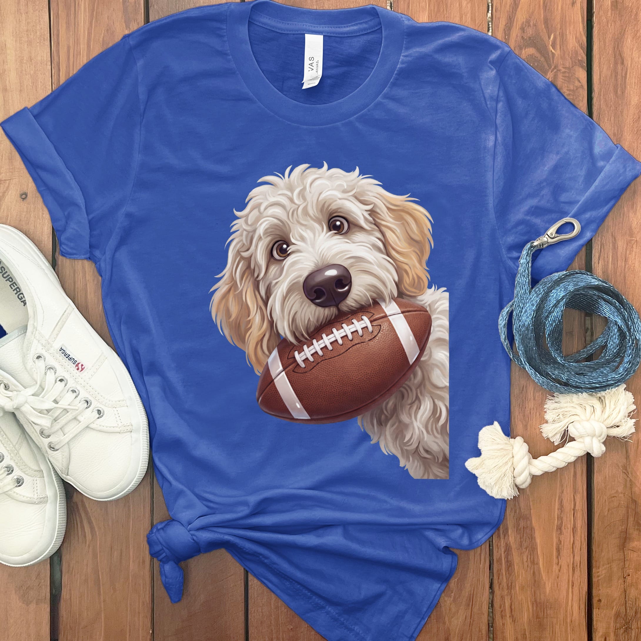 Maltipoo Football T-Shirt in S / True Royal by Puppy Jo