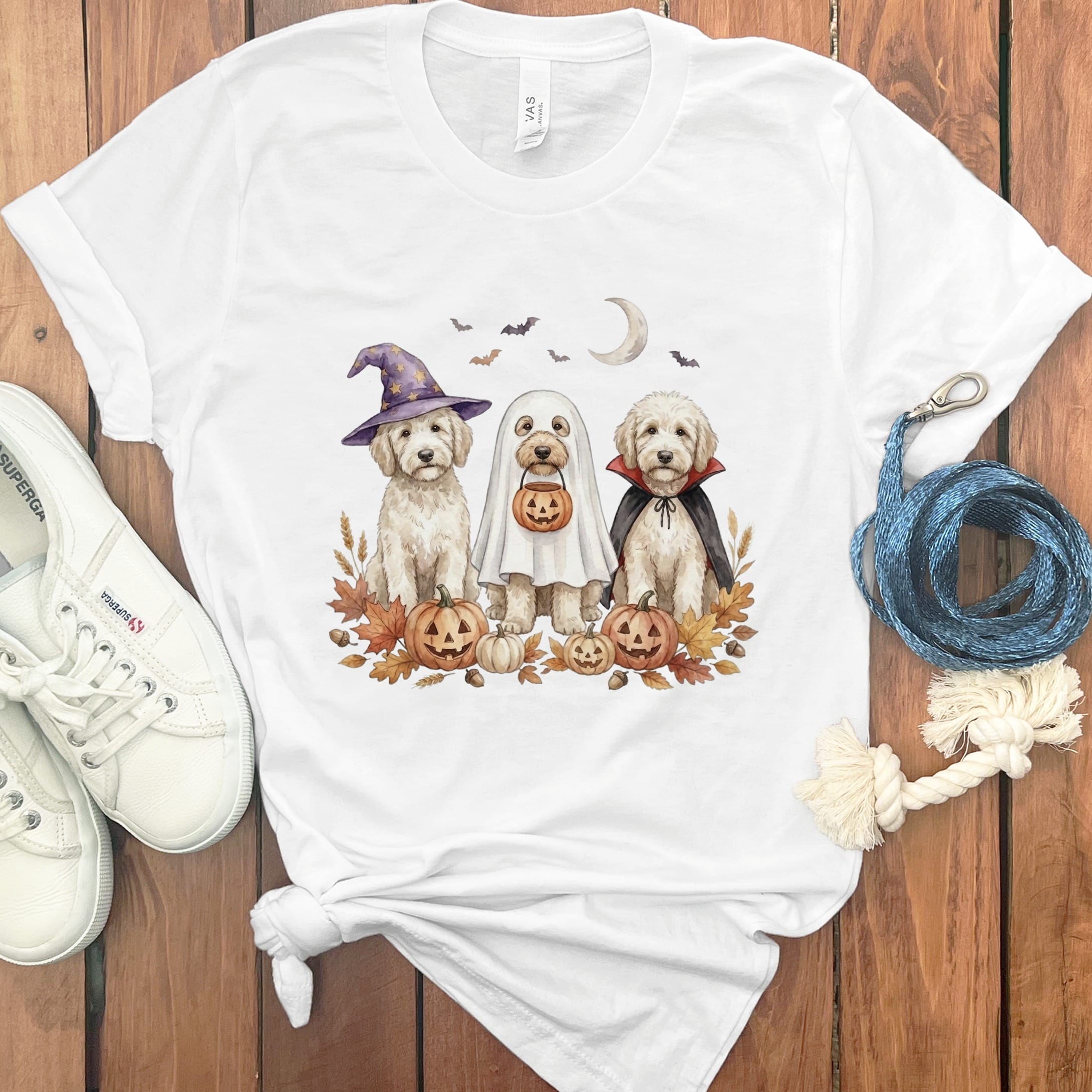 Maltipoo Halloween Crew T-Shirt in White / S by Puppy Jo