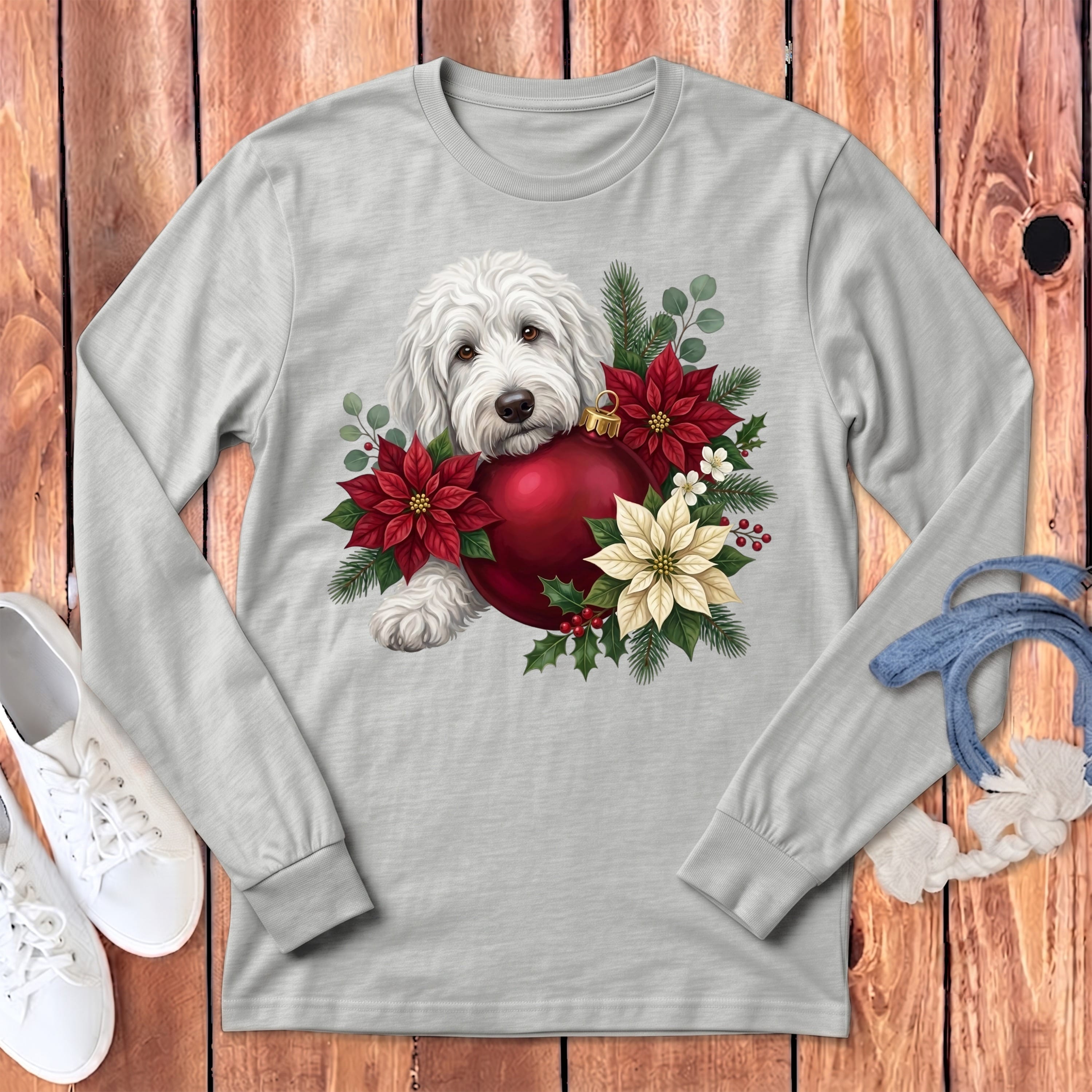 Maltipoo Holiday Cheer Long Sleeve T-Shirt in Athletic Heather / S by Puppy Jo