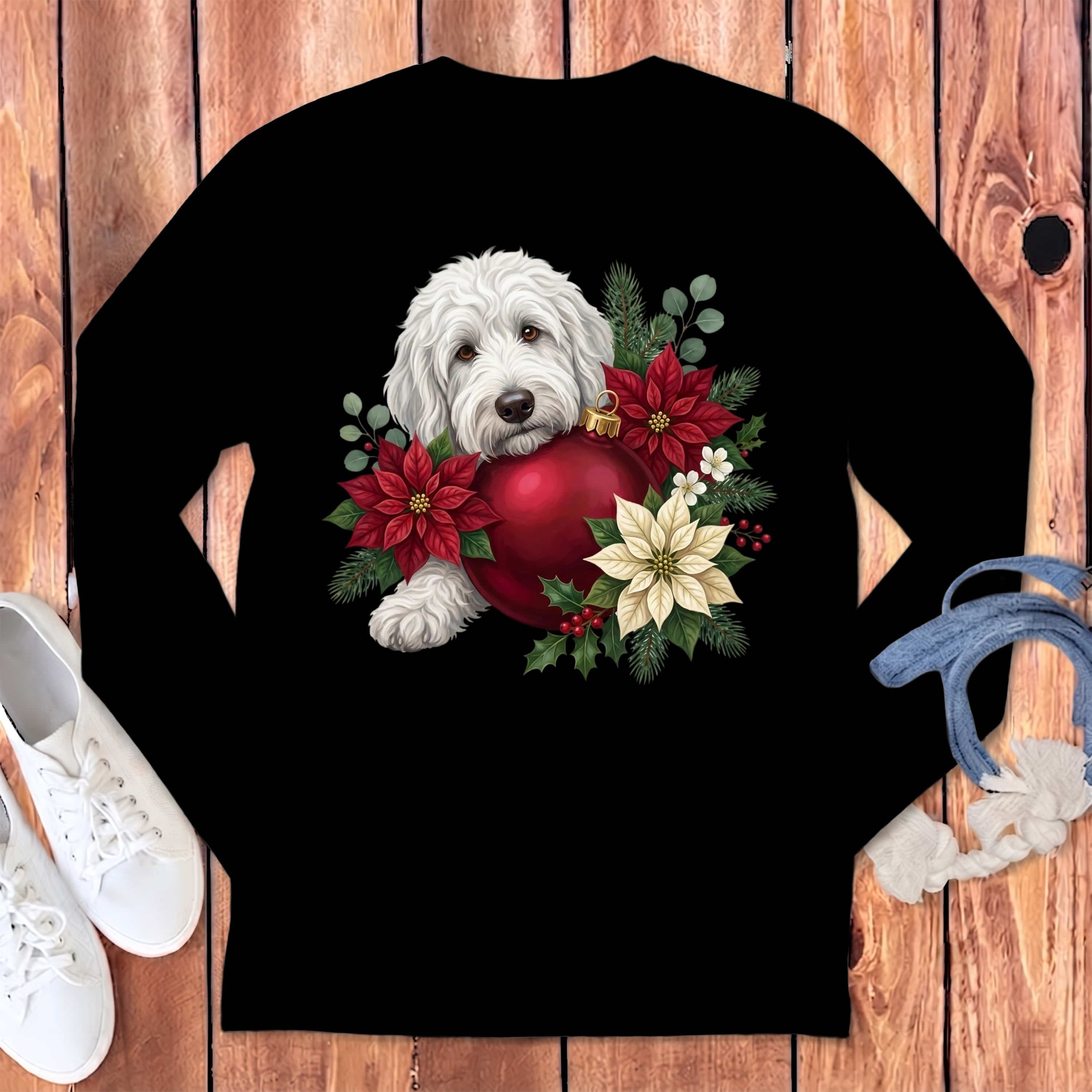Maltipoo Holiday Cheer Long Sleeve T-Shirt in Black / S by Puppy Jo