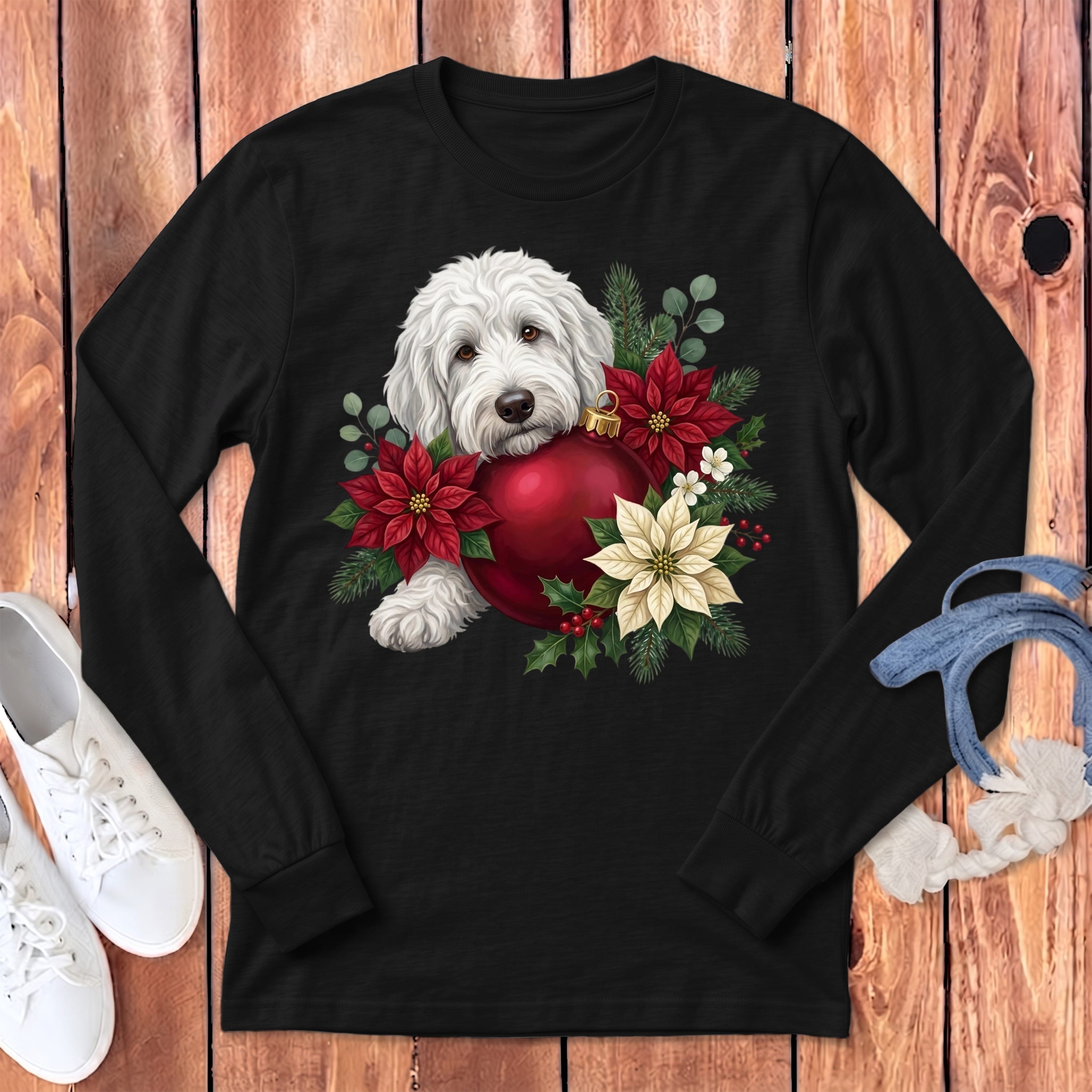 Maltipoo Holiday Cheer Long Sleeve T-Shirt in Dark Grey Heather / S by Puppy Jo