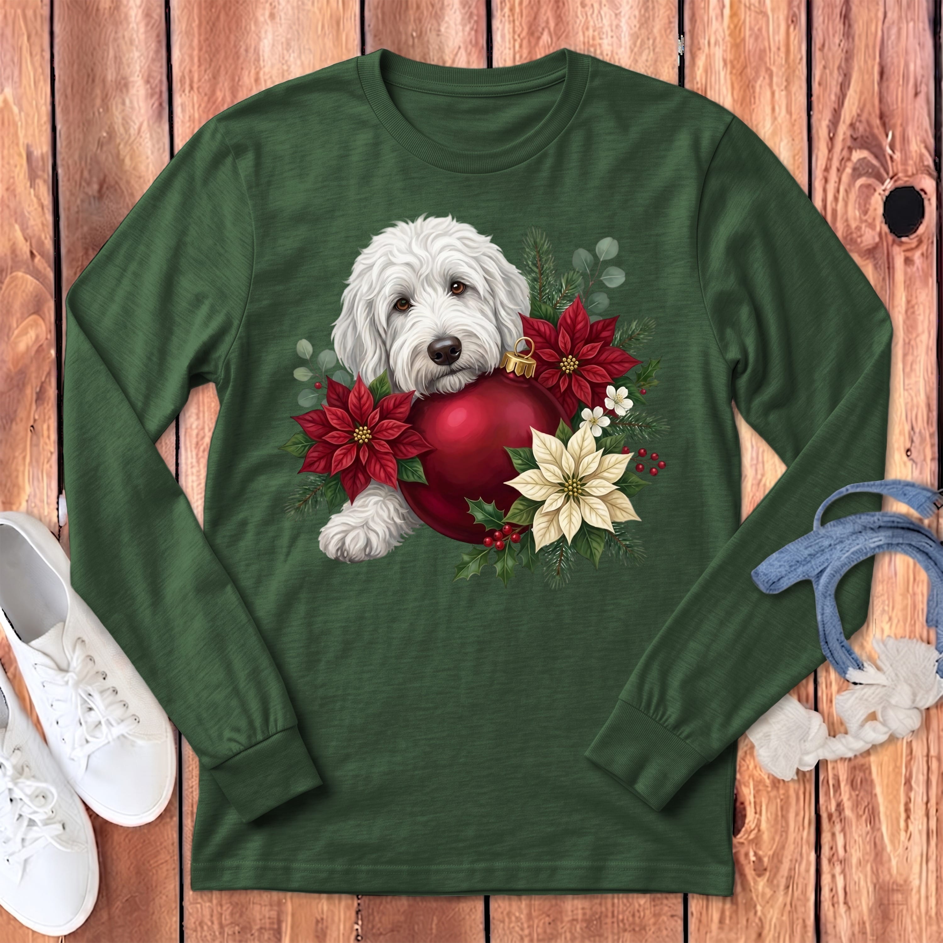 Maltipoo Holiday Cheer Long Sleeve T-Shirt in Heather Forest / S by Puppy Jo