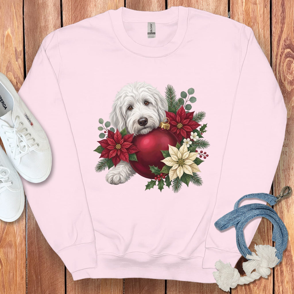 Maltipoo Holiday Cheer Sweatshirt in Light Pink / S by Puppy Jo