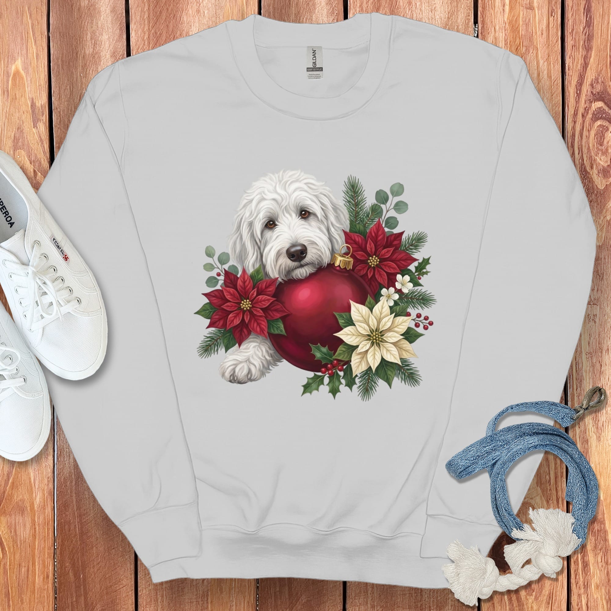 Maltipoo Holiday Cheer Sweatshirt in Sport Grey / S by Puppy Jo