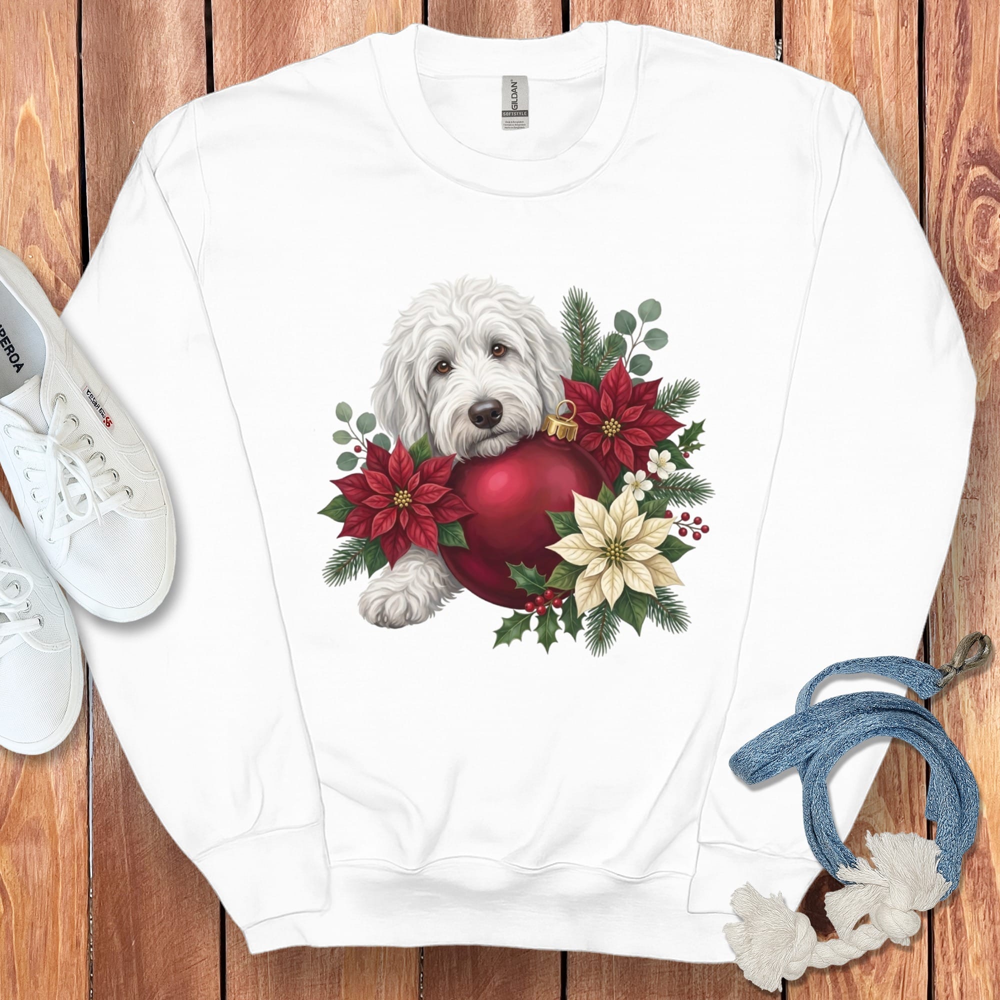 Maltipoo Holiday Cheer Sweatshirt in White / S by Puppy Jo