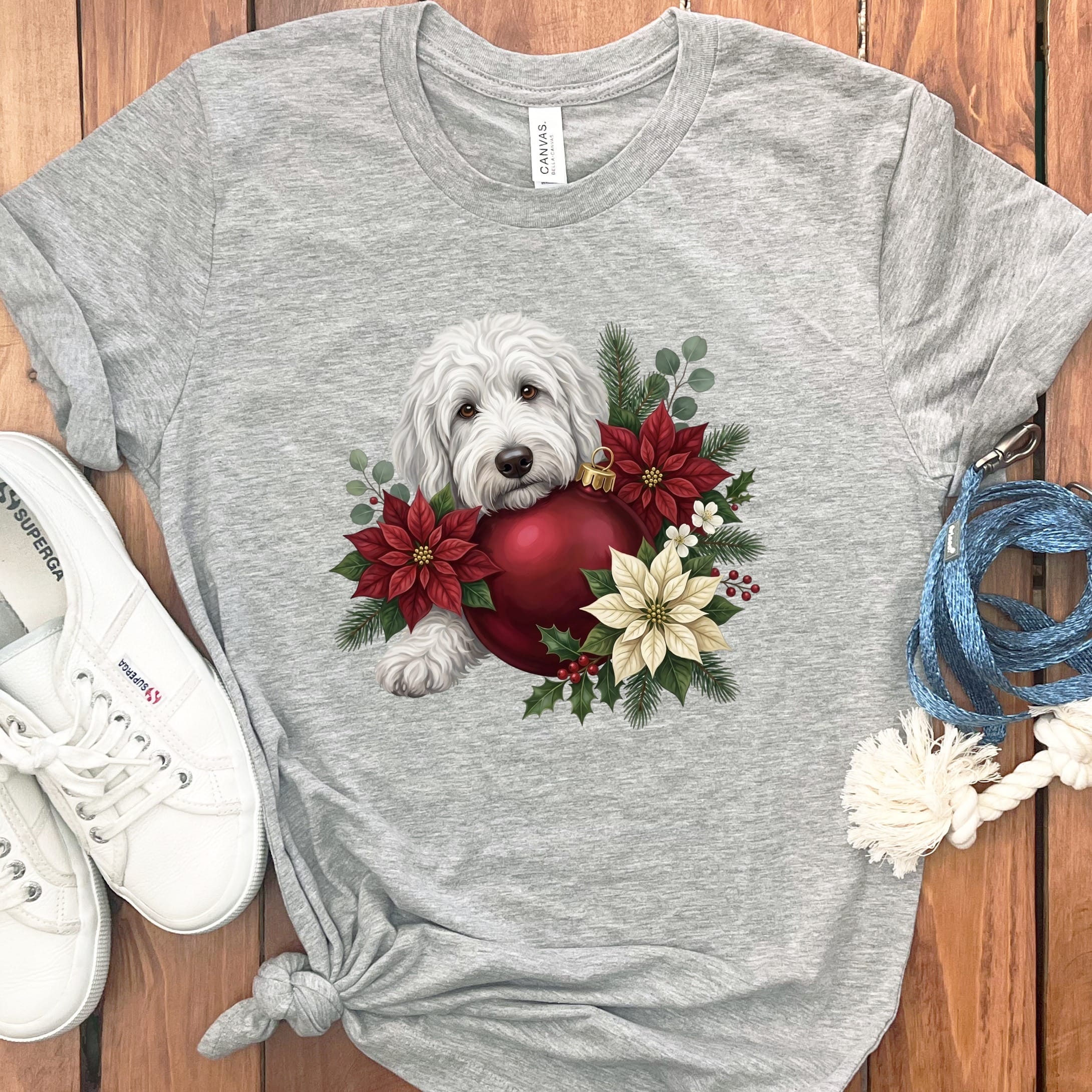 Maltipoo Holiday Cheer T-Shirt in Athletic Heather / S by Puppy Jo