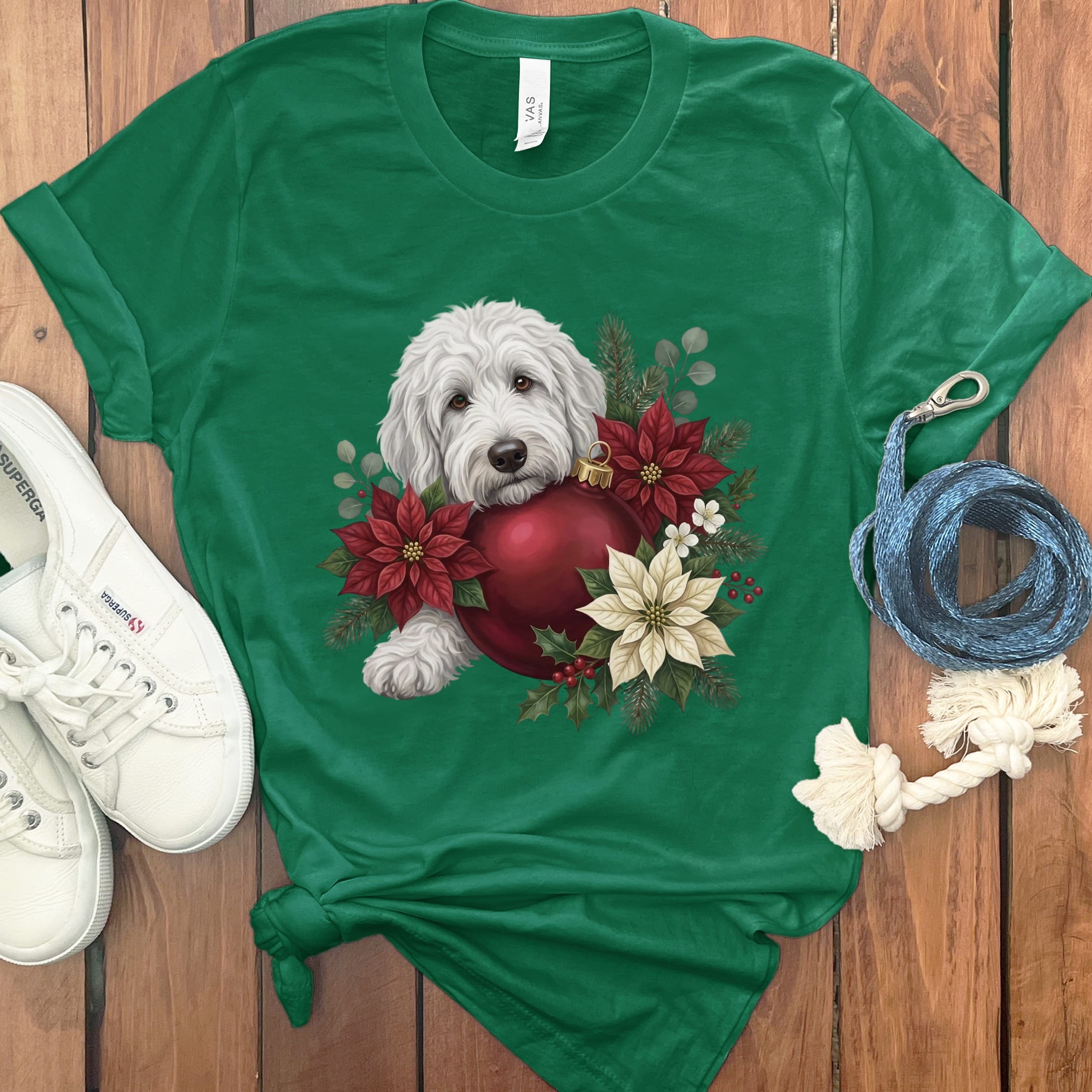 Maltipoo Holiday Cheer T-Shirt in Kelly / S by Puppy Jo