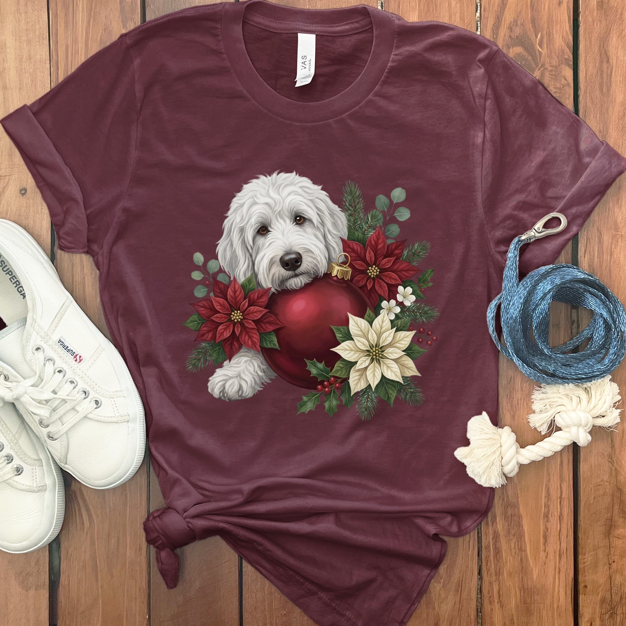 Maltipoo Holiday Cheer T-Shirt in Maroon / S by Puppy Jo