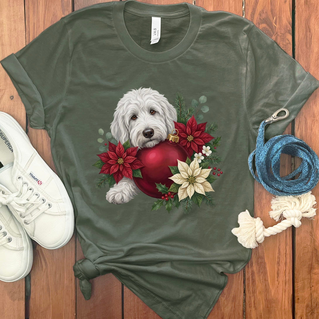 Maltipoo Holiday Cheer T-Shirt in Military Green / S by Puppy Jo