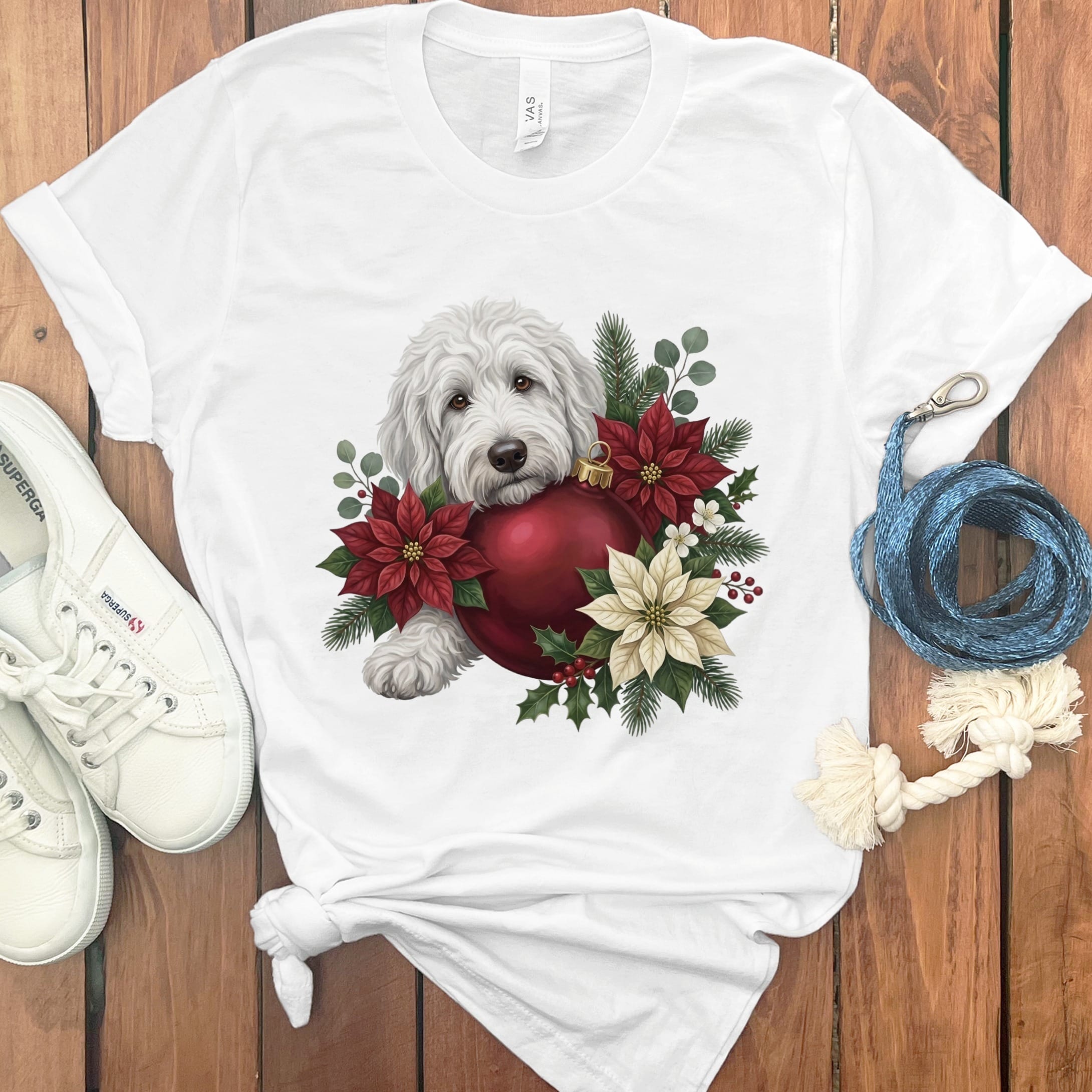 Maltipoo Holiday Cheer T-Shirt in White / S by Puppy Jo