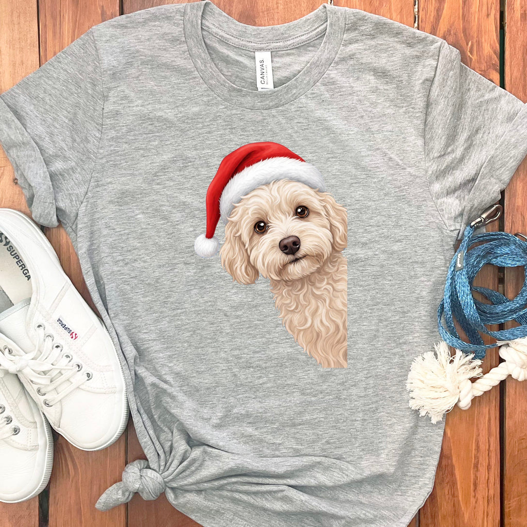 Maltipoo Holiday Santa T-Shirt in Athletic Heather / S by Puppy Jo