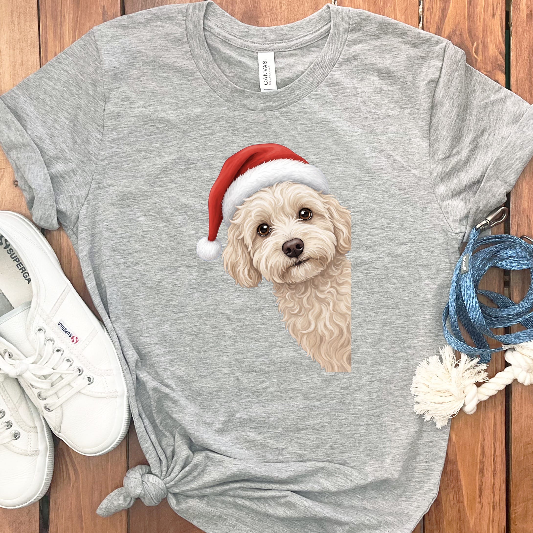 Maltipoo Holiday Santa T-Shirt in Athletic Heather / S by Puppy Jo