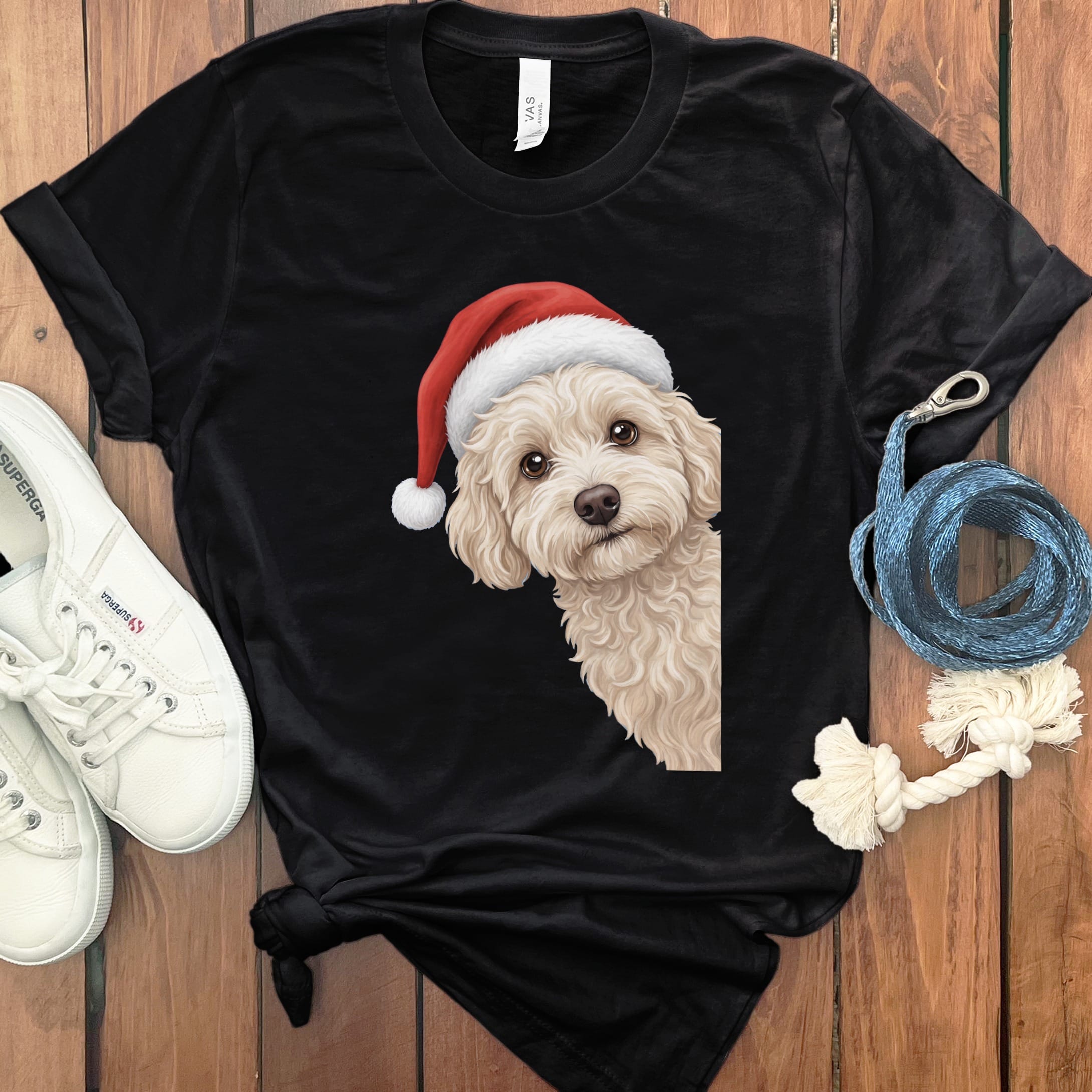 Maltipoo Holiday Santa T-Shirt in Black / S by Puppy Jo